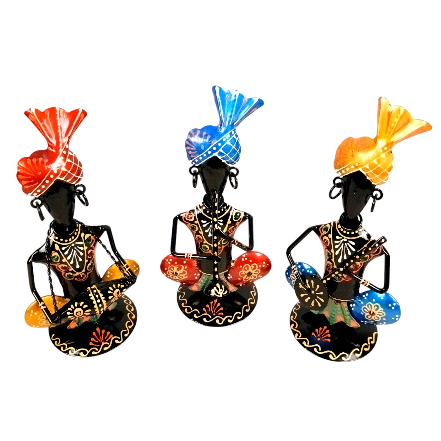 Musician Showpiece Set | Decorative Figurine for Home, Living Room & Office | Handcrafted Iron Statue & Table Showpiece for Gifting - 8 Inch (Set Of 3) - Apkamart