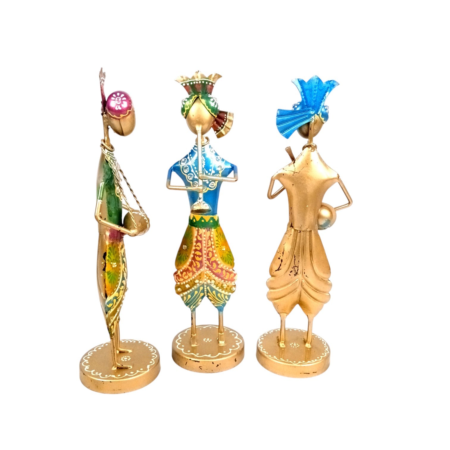 Musician Showpiece Set| Decorative Figurine for Home, Living Room & Office | Handcrafted Iron Statue & Table Showpiece for Gifting & Interior Decoration - 11 Inch (Set Of 3) - Apkamart