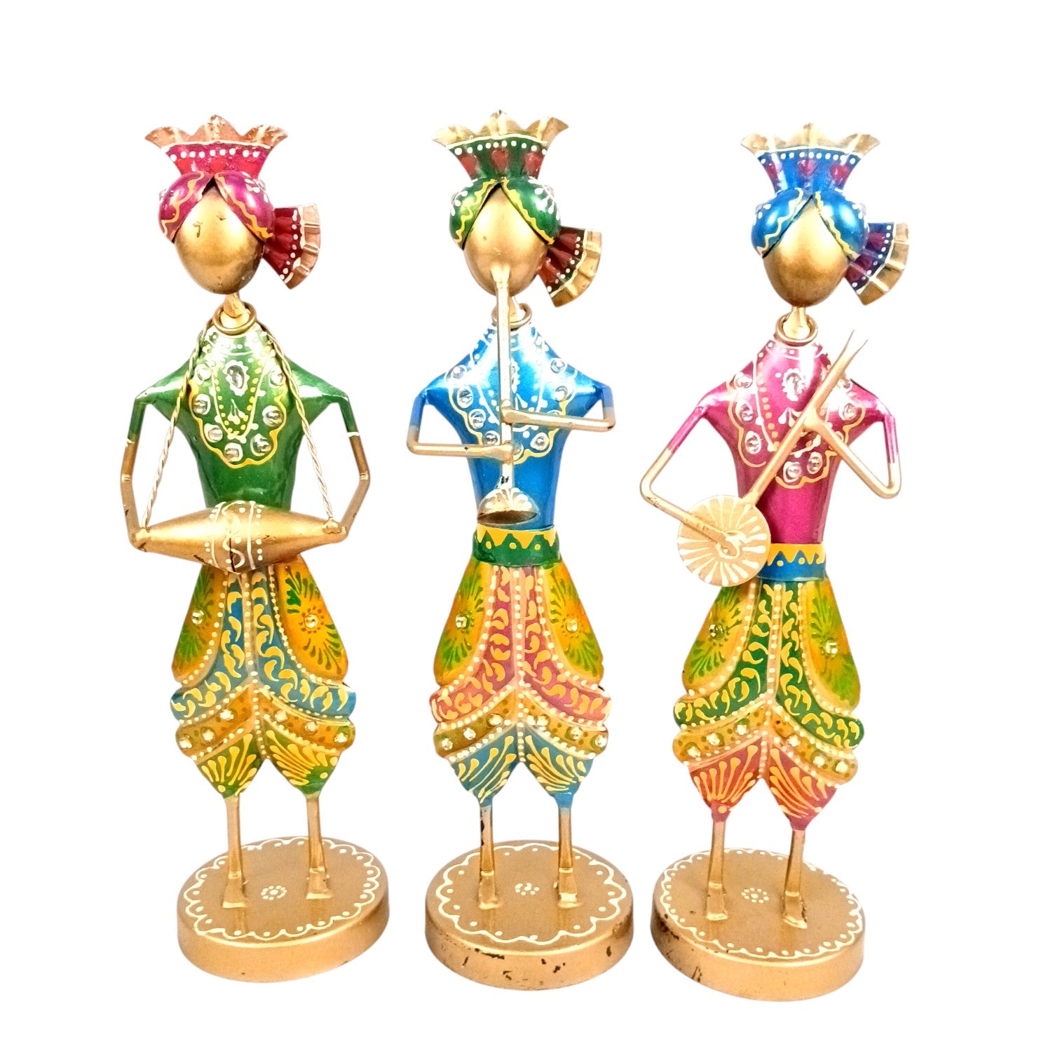 Musician Showpiece Set| Decorative Figurine for Home, Living Room & Office | Handcrafted Iron Statue & Table Showpiece for Gifting & Interior Decoration - 11 Inch (Set Of 3) - Apkamart