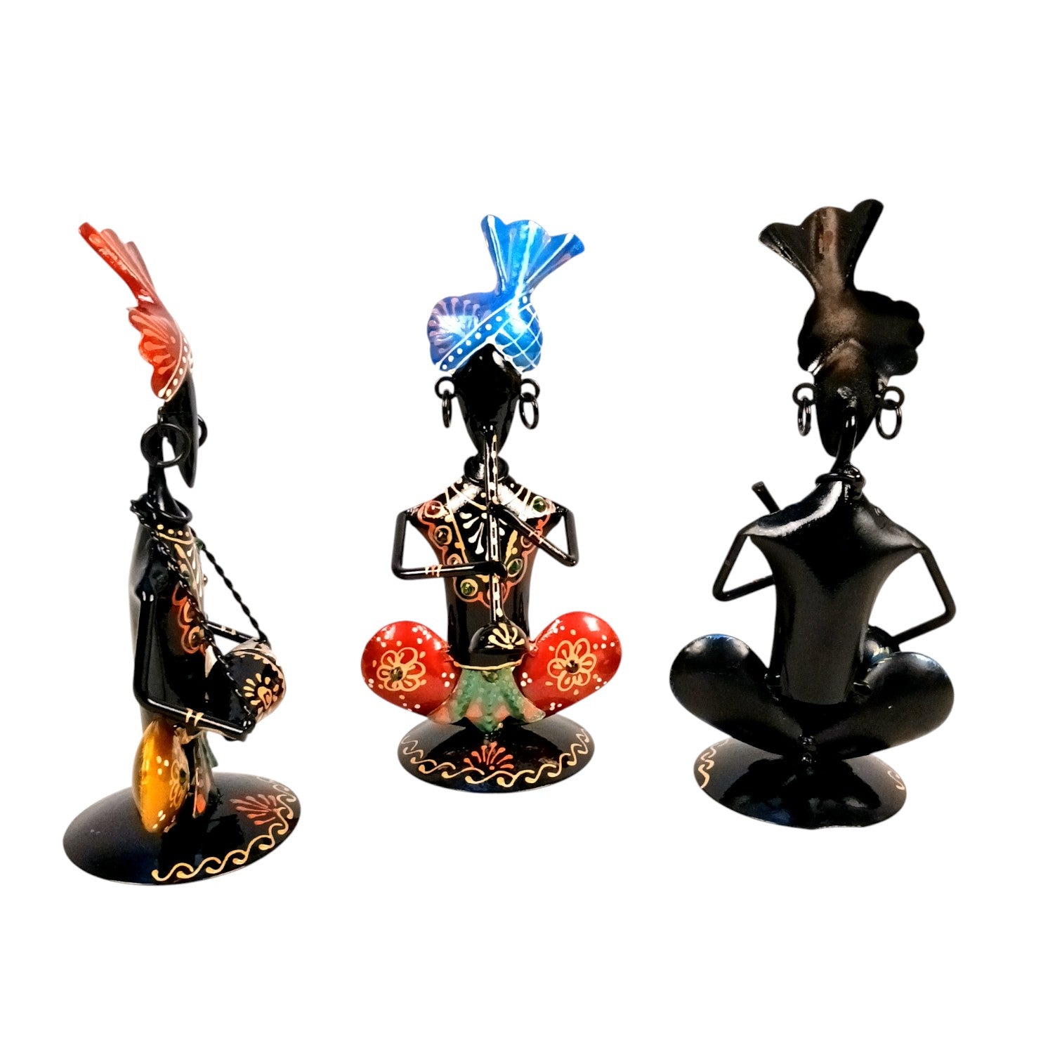 Musician Showpiece Set | Decorative Figurine for Home, Living Room & Office | Handcrafted Iron Statue & Table Showpiece for Gifting - 8 Inch (Set Of 3) - Apkamart