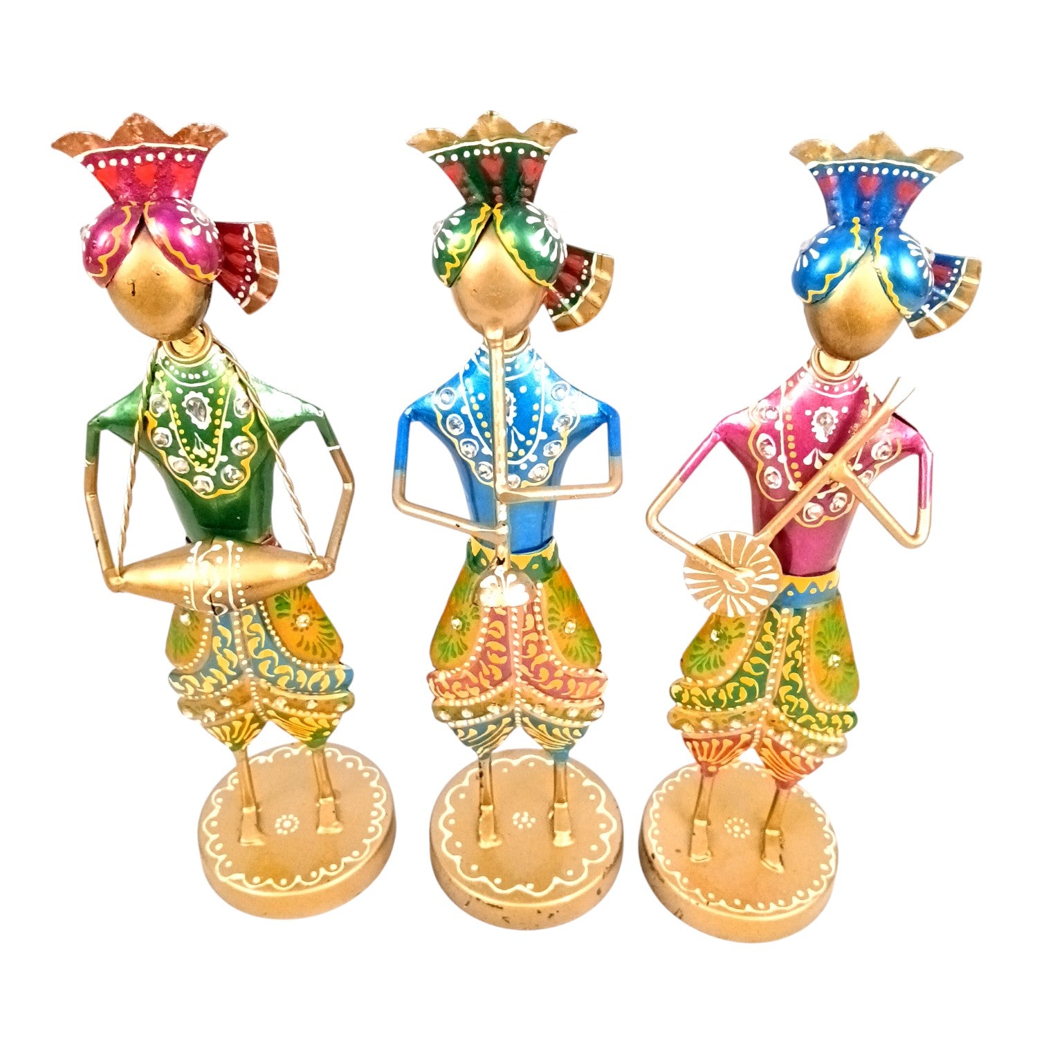 Musician Showpiece Set| Decorative Figurine for Home, Living Room & Office | Handcrafted Iron Statue & Table Showpiece for Gifting & Interior Decoration - 11 Inch (Set Of 3) - Apkamart