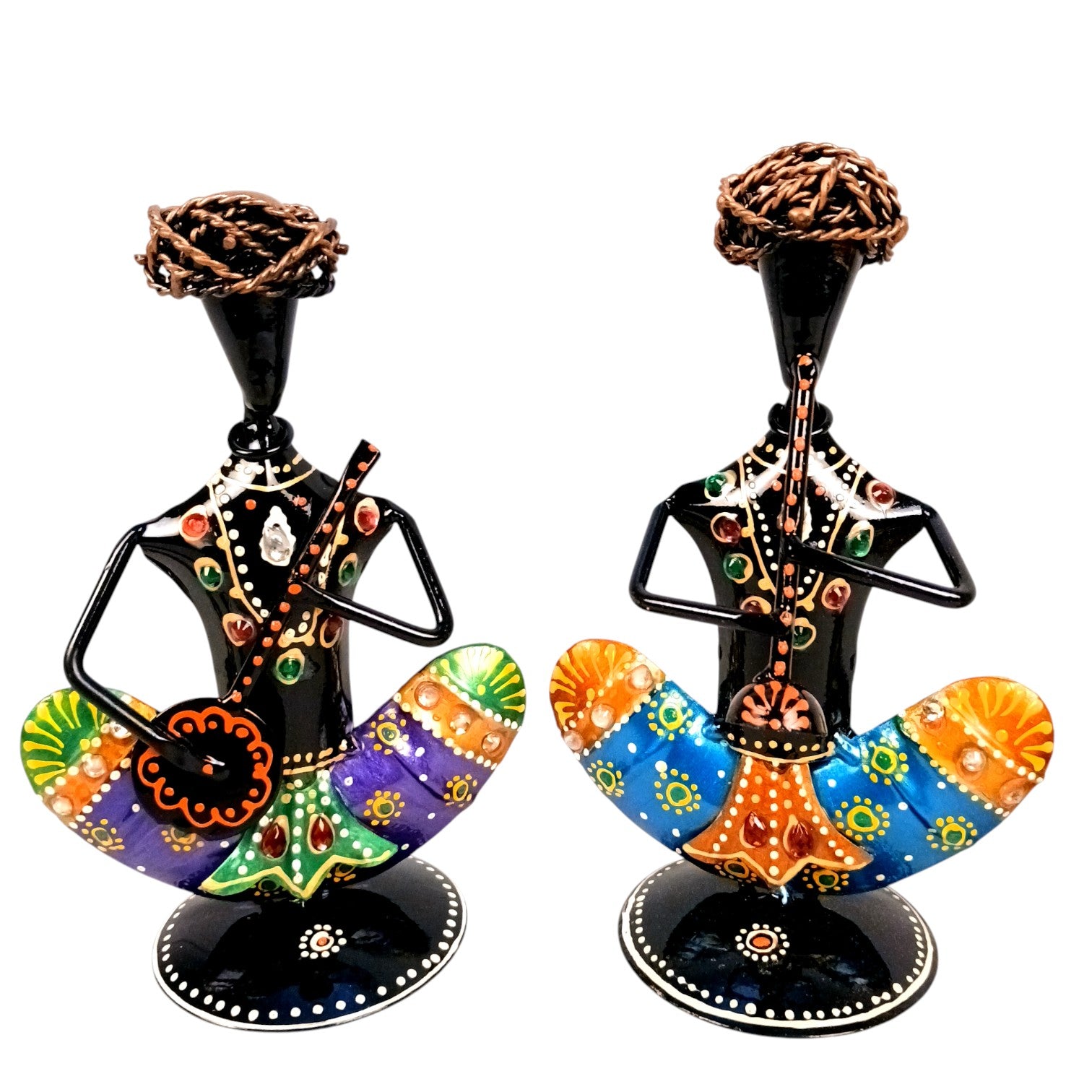 Musican Showpiece Set | Decorative Figurine for Home, Living Room & Office | Handcrafted Iron Statue & Table Showpiece for Gifting & Interior Decoration - 7 Inch (Set Of 3) - Apkamart
