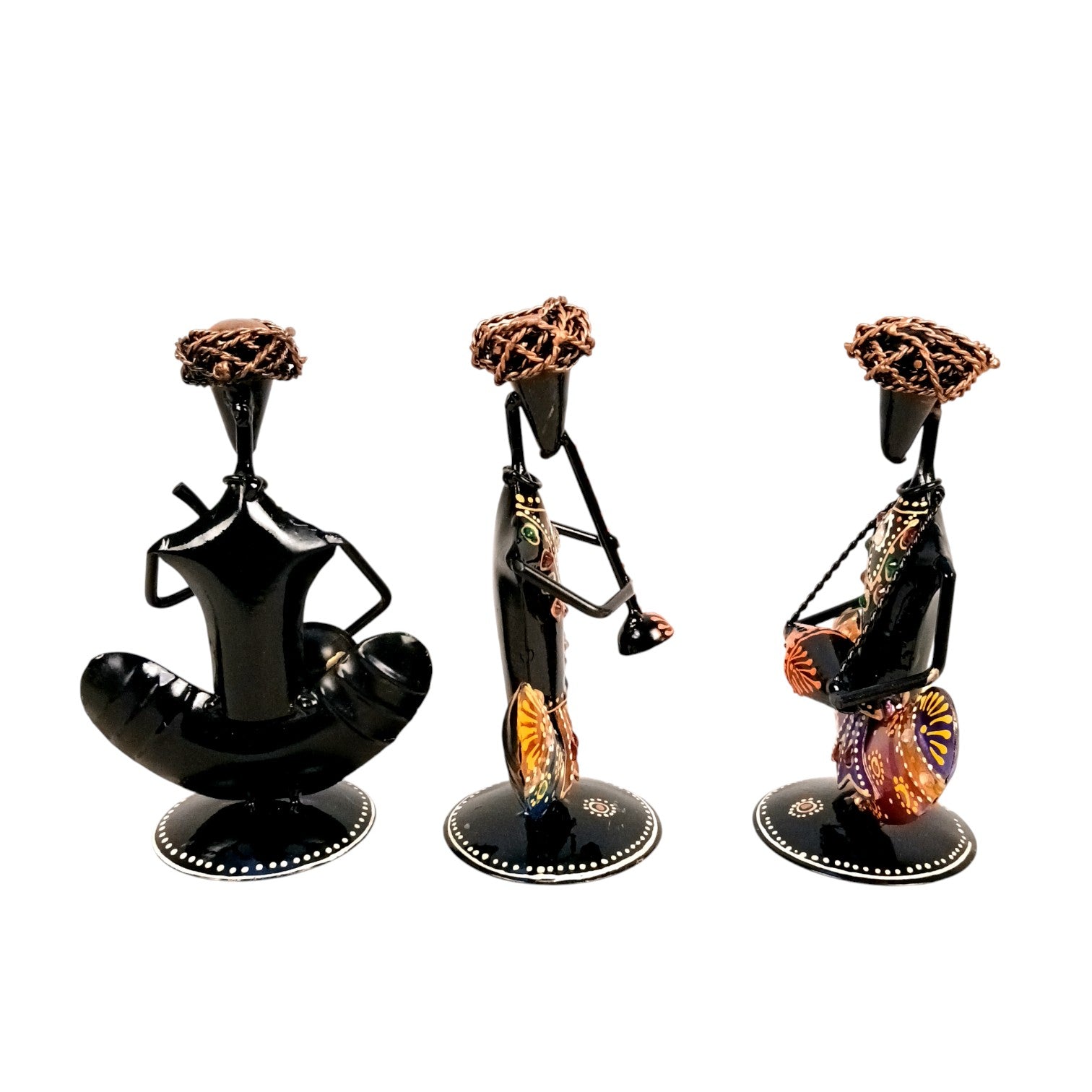 Musican Showpiece Set | Decorative Figurine for Home, Living Room & Office | Handcrafted Iron Statue & Table Showpiece for Gifting & Interior Decoration - 7 Inch (Set Of 3) - Apkamart