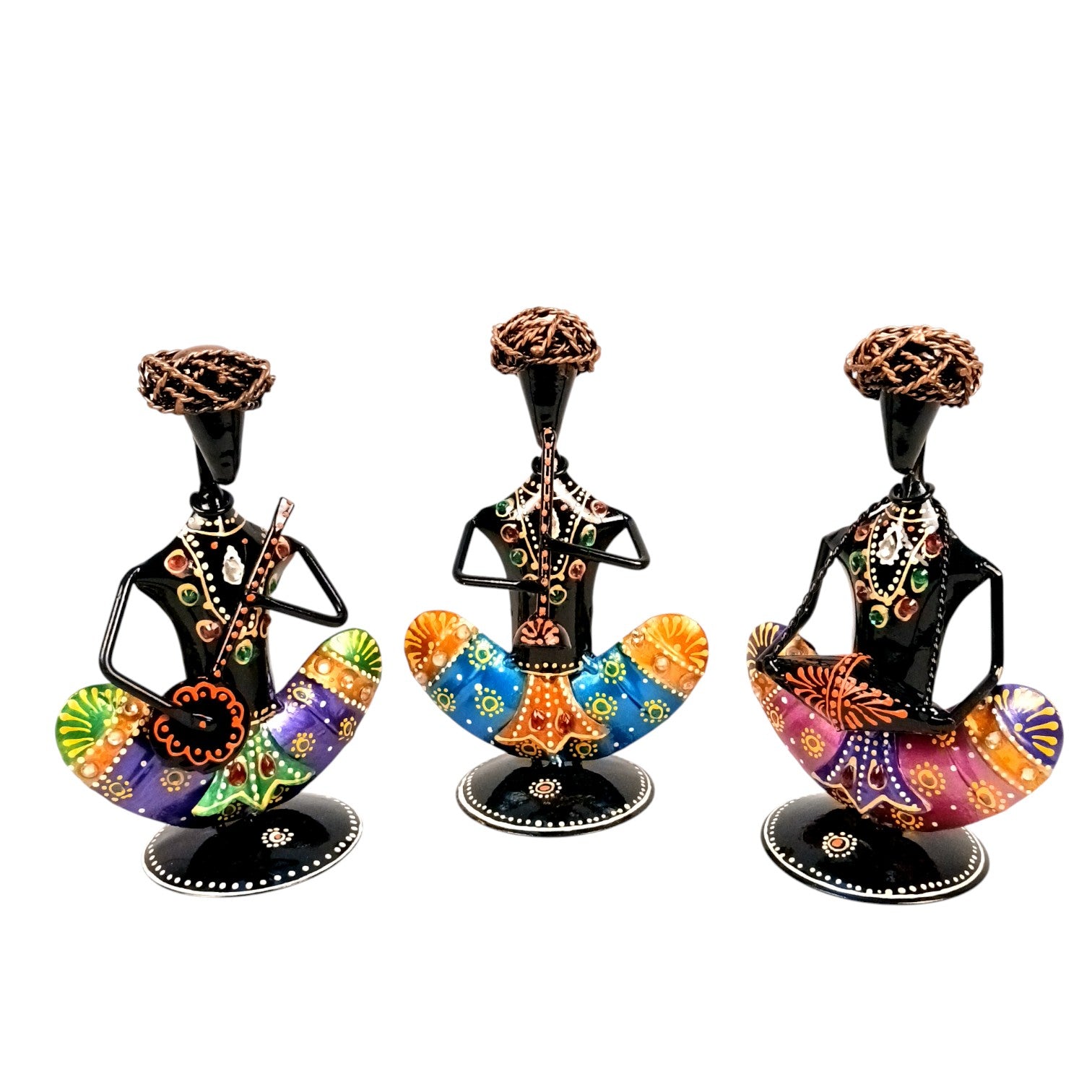 Musican Showpiece Set | Decorative Figurine for Home, Living Room & Office | Handcrafted Iron Statue & Table Showpiece for Gifting & Interior Decoration - 7 Inch (Set Of 3) - Apkamart