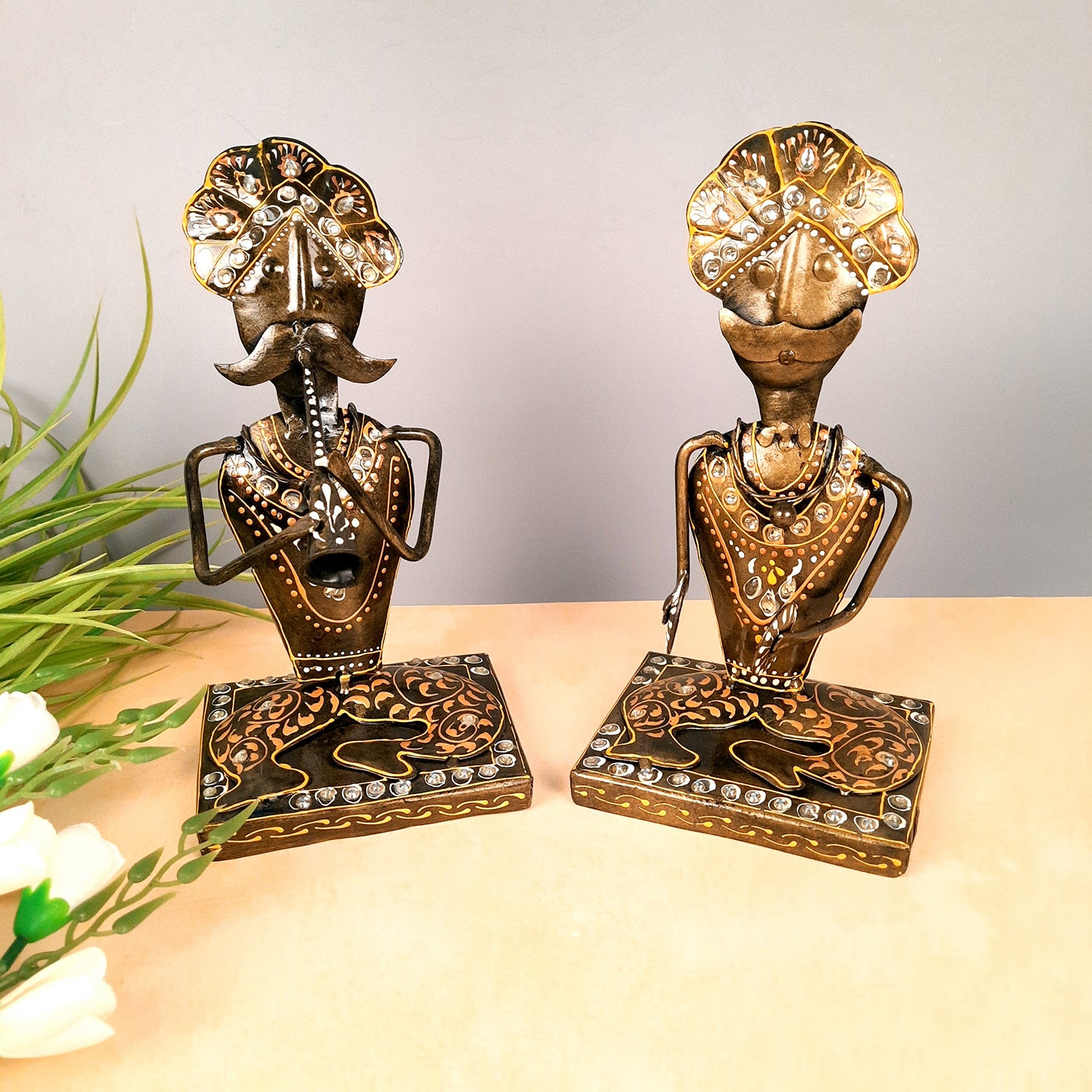Musician Showpiece Playing Musical Instruments | Decorative Showpieces for Home, Bedroom, Living Room, Office Desk & Table | Gifts For Wedding, Housewarming & Festivals - 9 Inch (Set of 2) - Apkamart #Style_Design 1