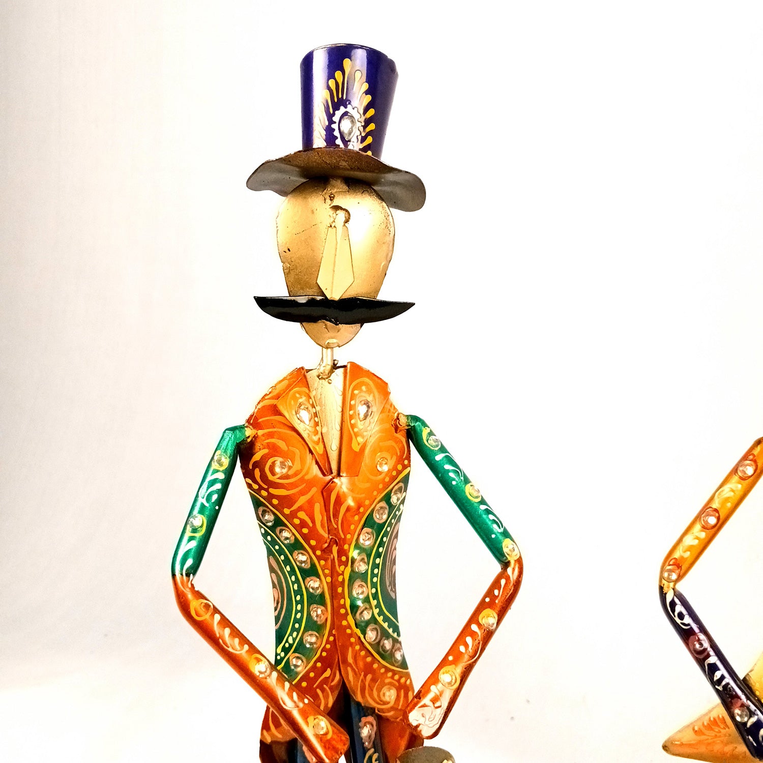 Musician Showpiece Set | Vibrant Handpainted Figurines Wearing Coat & Hat With Kundan Work - for Home, Bedroom, Living Room, Office, Table Decor & Gifts - Apkamart