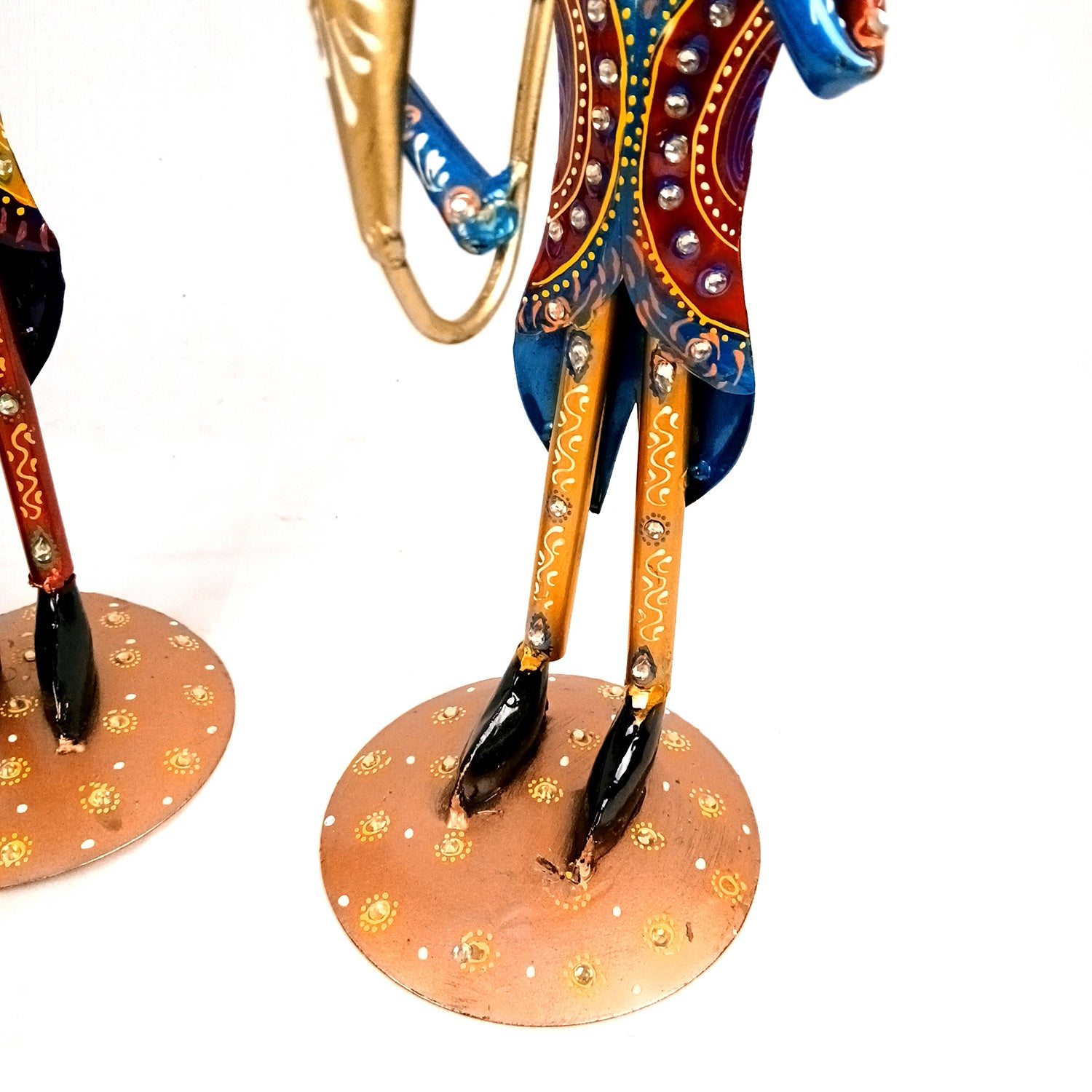 Musician Showpiece Set | Vibrant Handpainted Figurines Wearing Coat & Hat With Kundan Work - for Home, Bedroom, Living Room, Office, Table Decor & Gifts - Apkamart