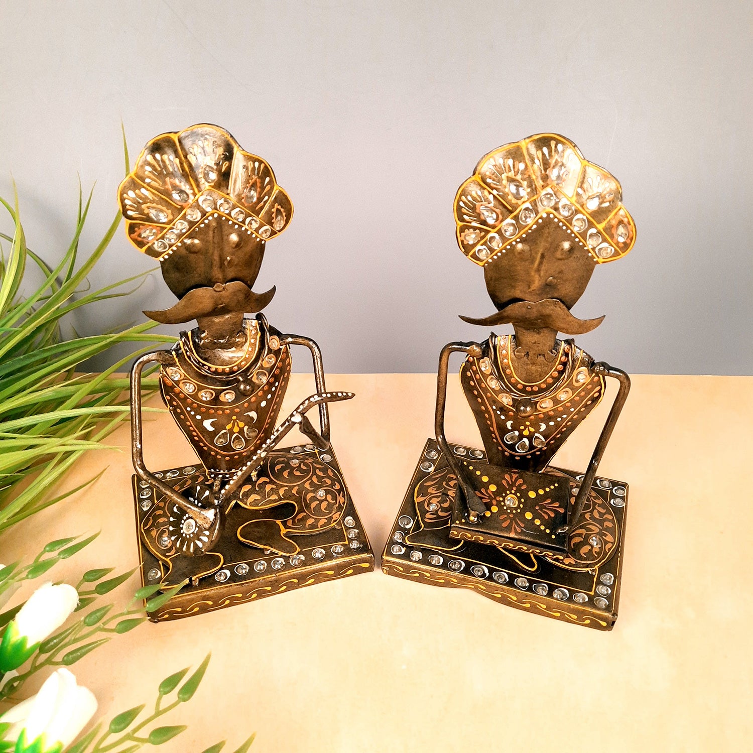 Musician Showpiece Playing Musical Instruments | Decorative Showpieces for Home, Bedroom, Living Room, Office Desk & Table | Gifts For Wedding, Housewarming & Festivals - 9 Inch (Set of 2) - Apkamart #Style_Design 2
