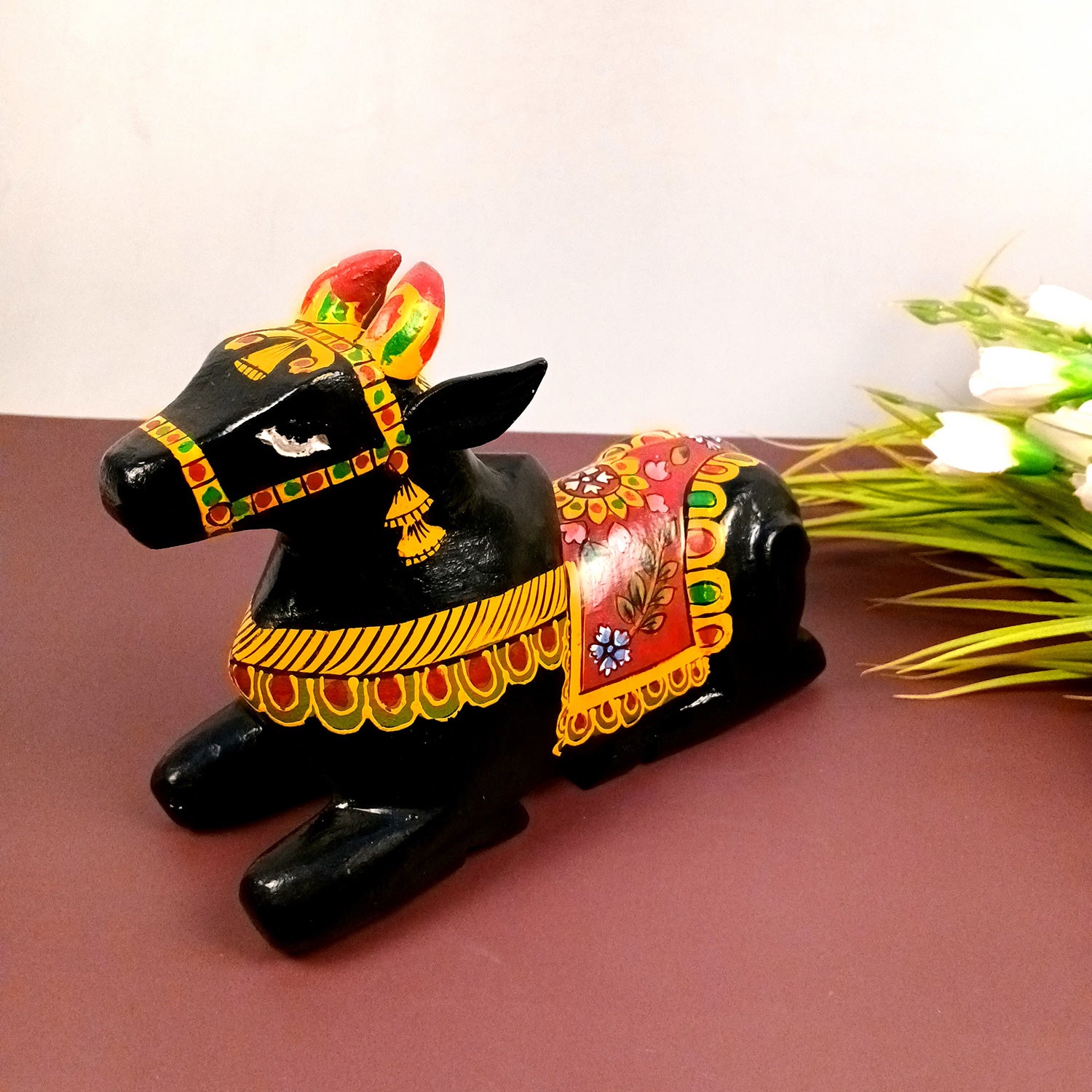 Nandi Cow Idol | Shiva Nandi Bull Statue Murti - for Home, Mandir, Puja, Temple, Office Decor & Gift - 9 Inch - Apkamart #Style_Design 1