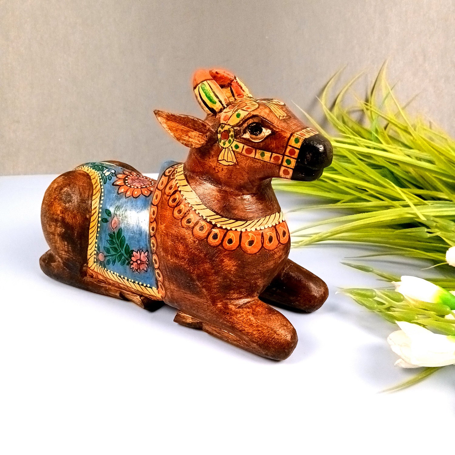 Nandi Cow Idol | Shiva Nandi Bull Statue Murti - for Home, Mandir, Puja, Temple, Office Decor & Gift - 9 Inch - Apkamart #Style_Design 1