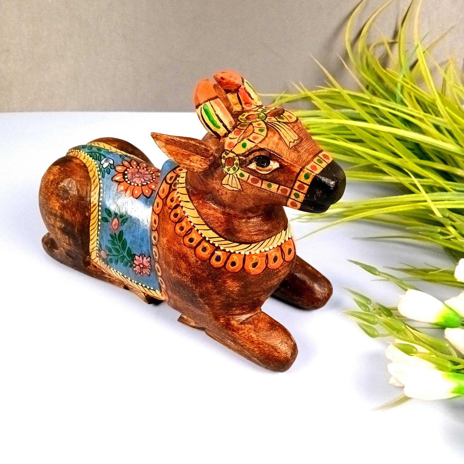 Nandi Cow Idol | Shiva Nandi Bull Statue Murti - for Home, Mandir, Puja, Temple, Office Decor & Gift - 9 Inch - Apkamart #Style_Design 1