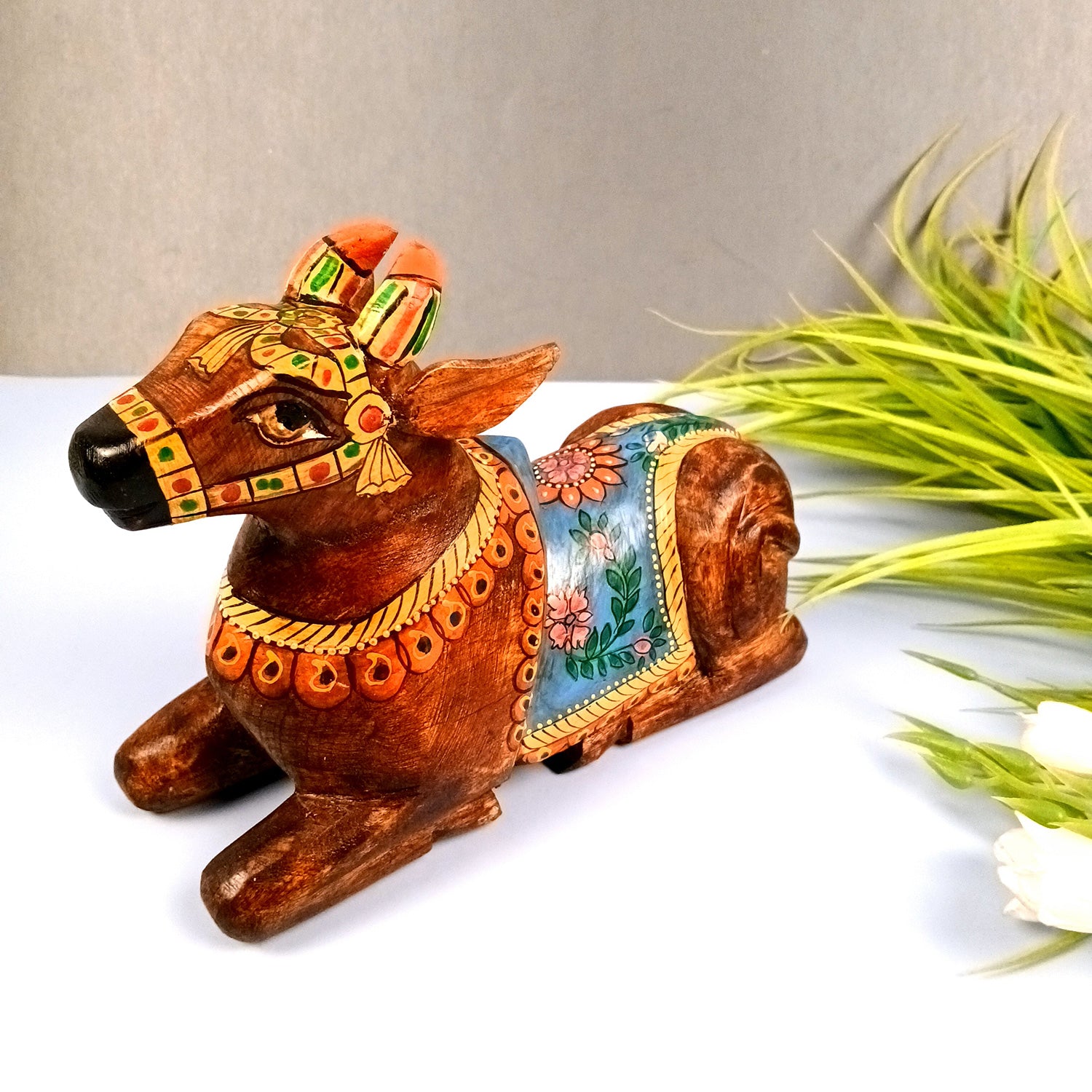 Nandi Cow Idol | Shiva Nandi Bull Statue Murti - for Home, Mandir, Puja, Temple, Office Decor & Gift - 9 Inch - Apkamart #Style_Design 1