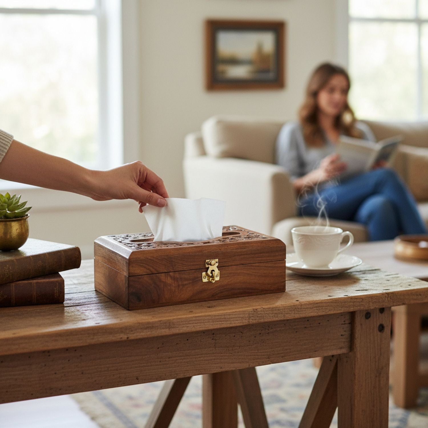 Wooden Napkin Holder | Handcrafted Wooden Tissue & Paper Napkin Stand for Dining Table, Kitchen & Home Decor | Decorative Table Organizer - 8 Inch - Apkamart