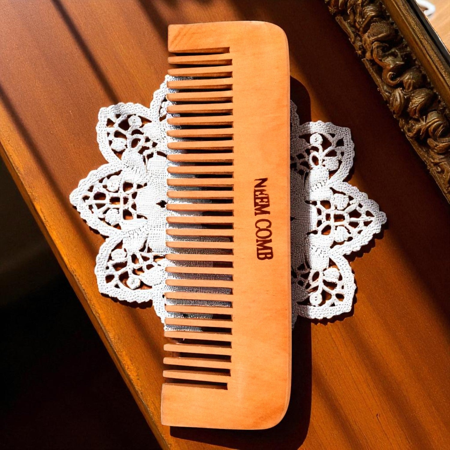 Wooden Neem Comb | Wood Comb With Handle For Men, Women | For Stimulating Hair Growth, Hair Fall, Dandruff Control, Detangling, Frizz Control - 7 Inch (pack of 2) - Apkamart