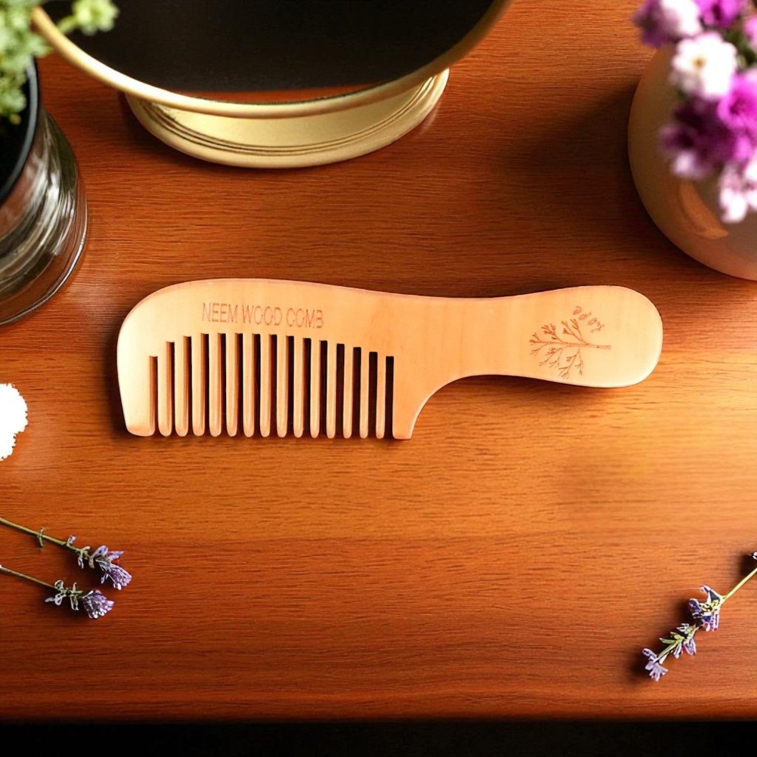 Wooden Neem Comb | Wood Comb With Handle For Men, Women | For Stimulating Hair Growth, Hair Fall, Dandruff Control, Detangling, Frizz Control - 7 Inch (pack of 2) - Apkamart
