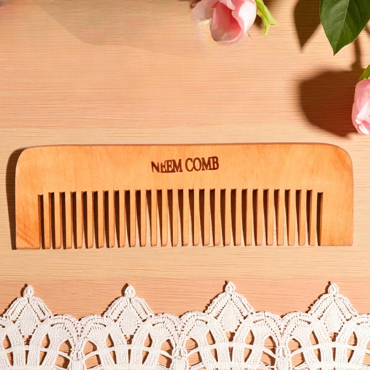 Wooden Neem Comb | Wood Comb With Handle For Men, Women | For Stimulating Hair Growth, Hair Fall, Dandruff Control, Detangling, Frizz Control - 7 Inch (pack of 2) - Apkamart