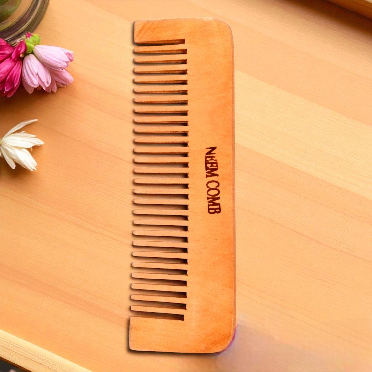 Wooden Neem Comb | Wood Comb With Handle For Men, Women | For Stimulating Hair Growth, Hair Fall, Dandruff Control, Detangling, Frizz Control - 7 Inch - Apkamart