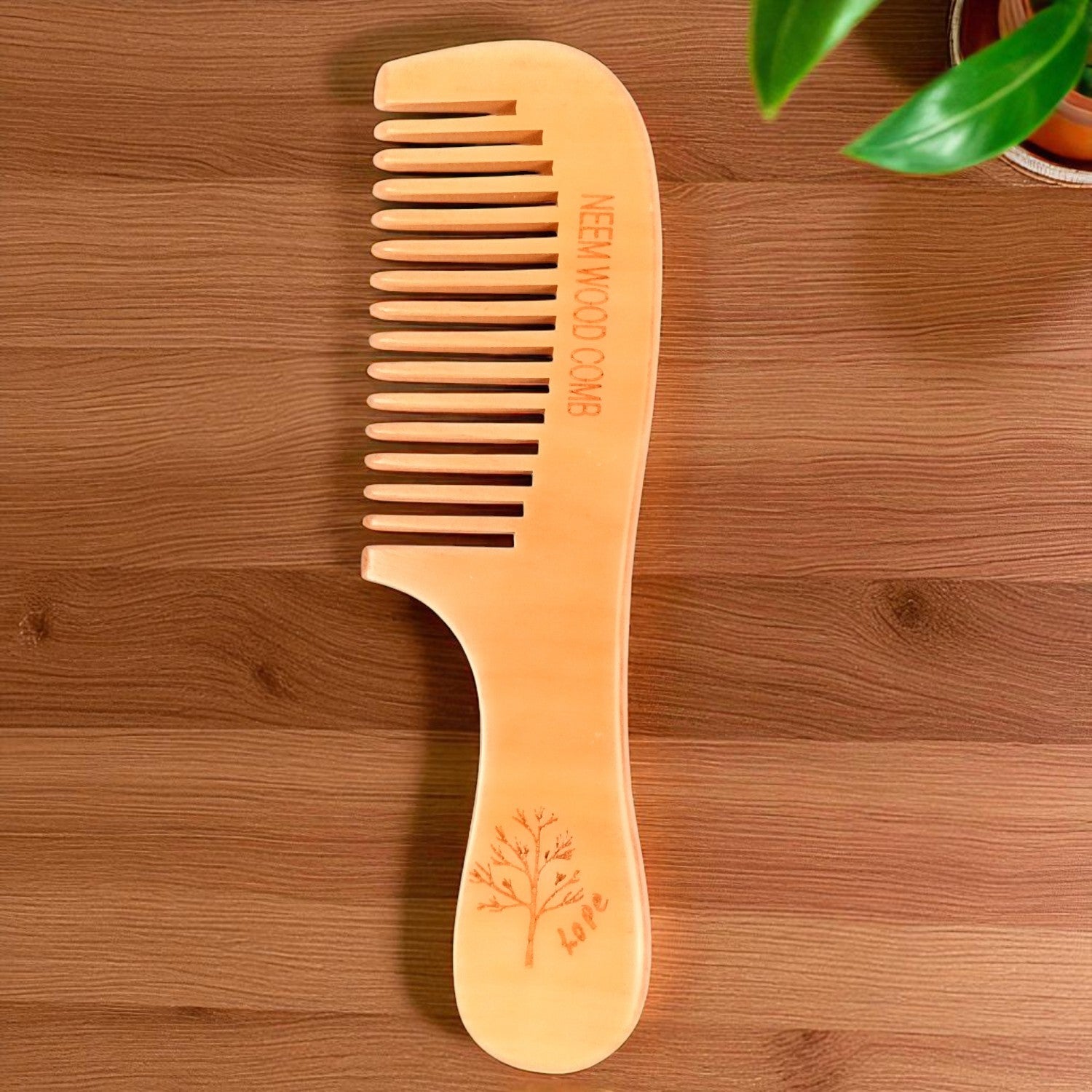 Wooden Neem Comb | Wood Comb With Handle For Men, Women | For Stimulating Hair Growth, Hair Fall, Dandruff Control, Detangling, Frizz Control - 7 Inch  - Apkamart