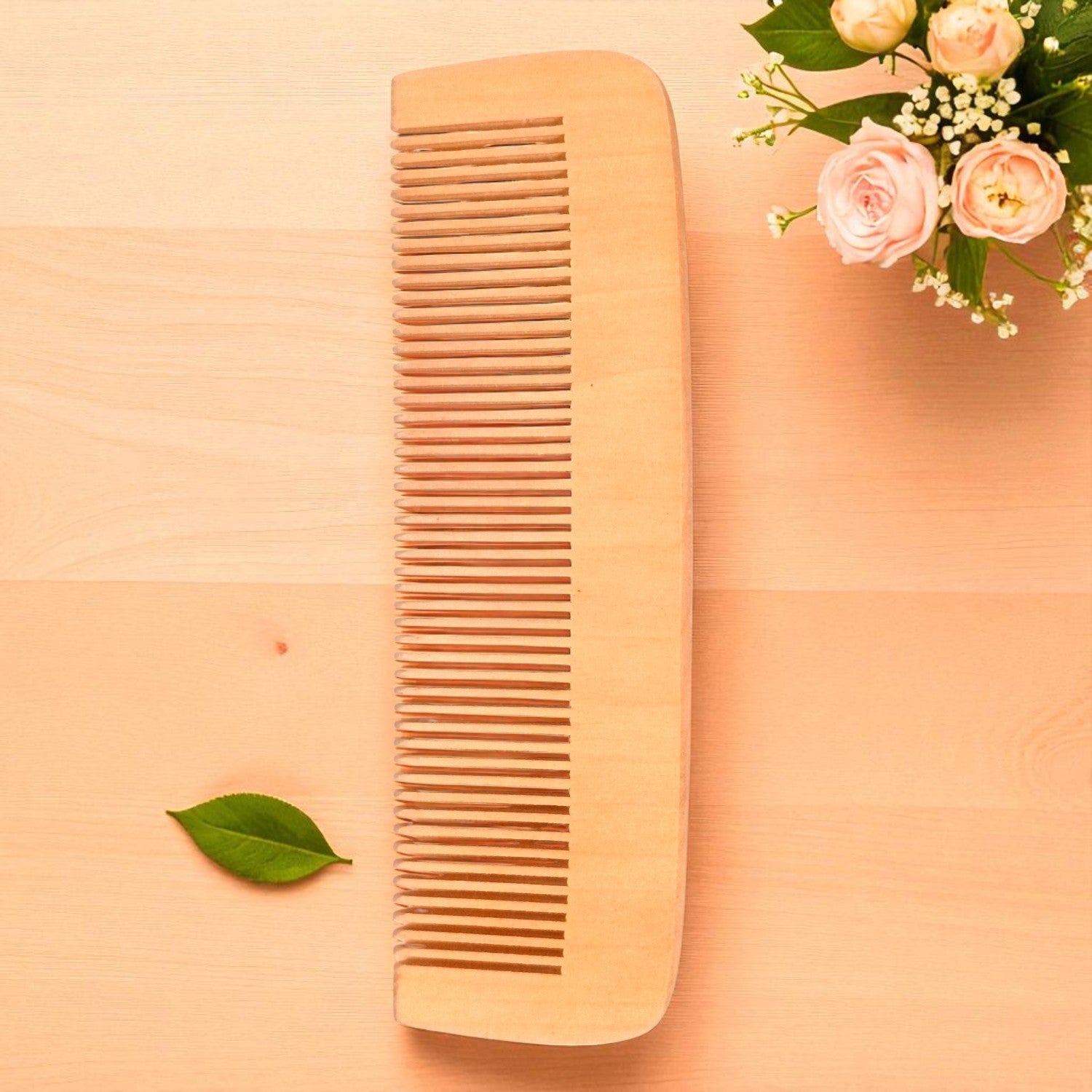 Wooden Neem Comb | Wood Comb With Handle For Men, Women | For Stimulating Hair Growth, Hair Fall, Dandruff Control, Detangling, Frizz Control - 7 Inch (Pack Of 2) - Apkamart