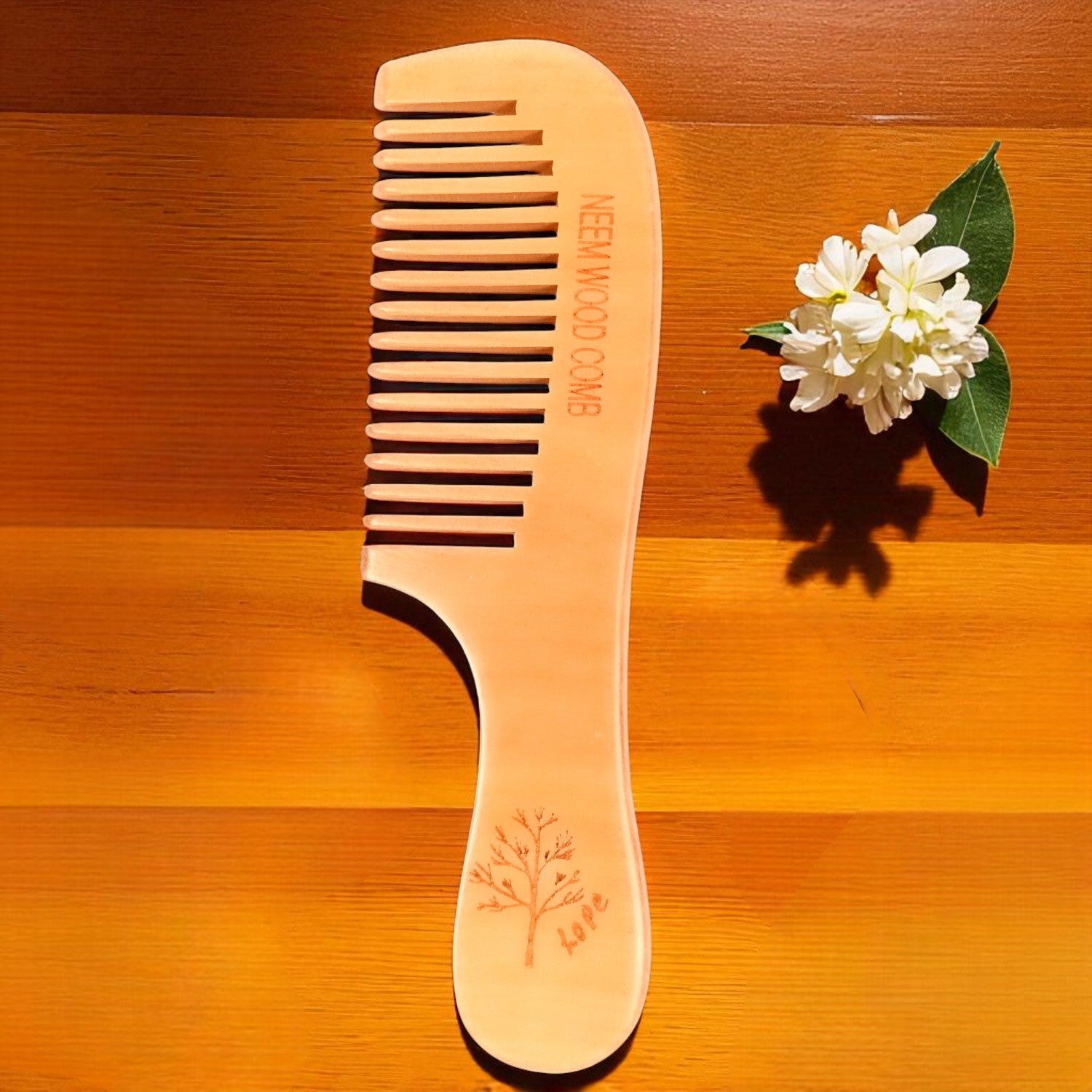 Wooden Neem Comb | Wood Comb With Handle For Men, Women | For Stimulating Hair Growth, Hair Fall, Dandruff Control, Detangling, Frizz Control - 7 Inch (pack of 2) - Apkamart