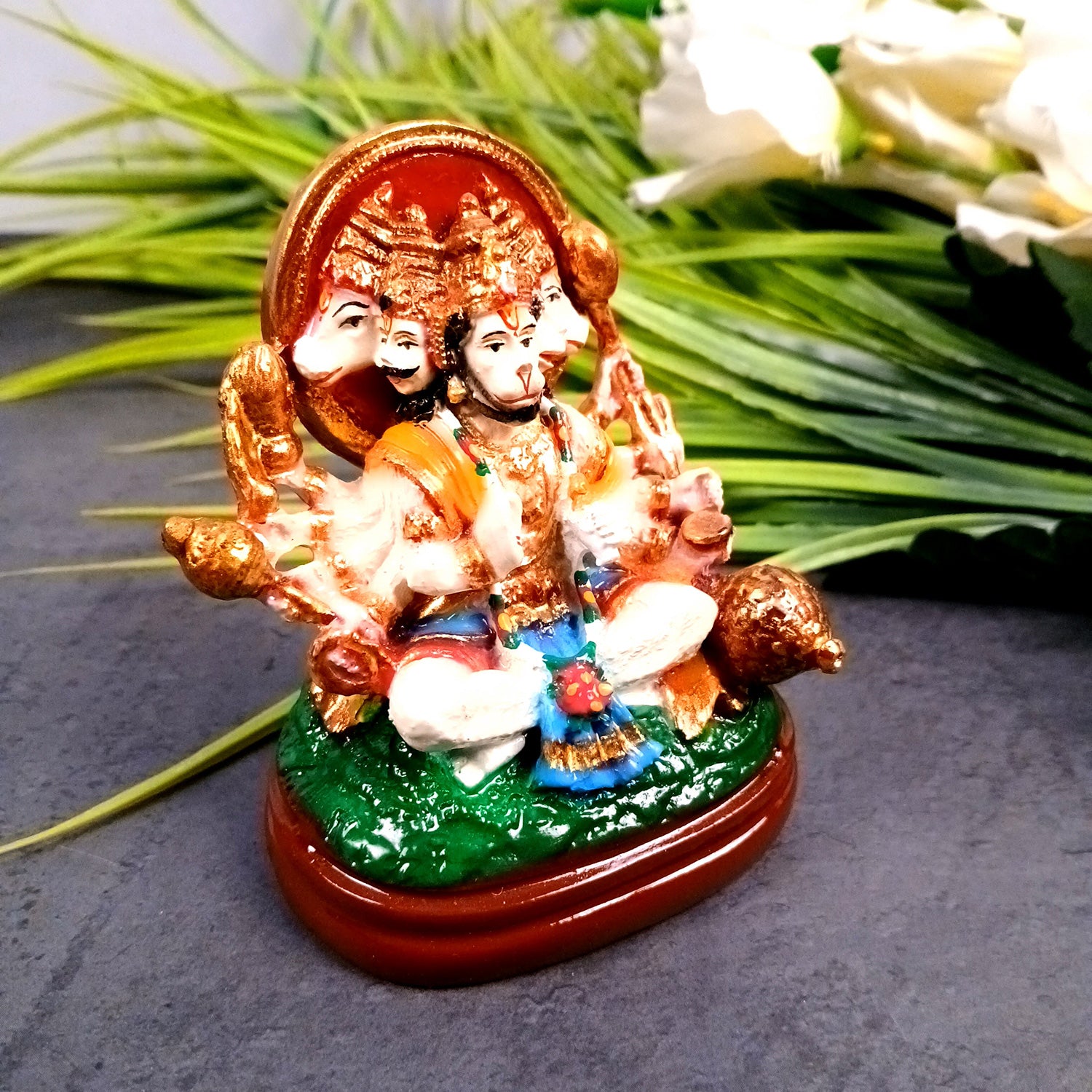 Panchmukhi Hanuman Statue | Lord Bajarang Bali Idol - for Home, Vastu, Puja, Table, Car Dashboard, Entrance Decor & Gifts - 4 Inch - Apkamart