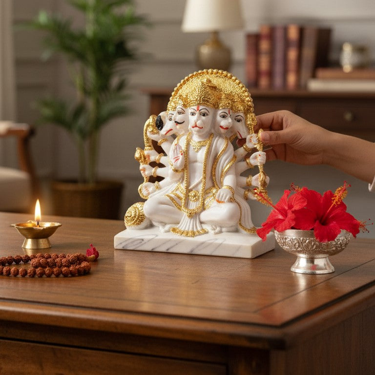 Panchmukhi Hanuman Ji Statue | Panchmukha Hanuman Idol for Home, Pooja Room & Vastu | Religious Table Décor, Housewarming & Diwali Gift - 8 Inch - Apkamart