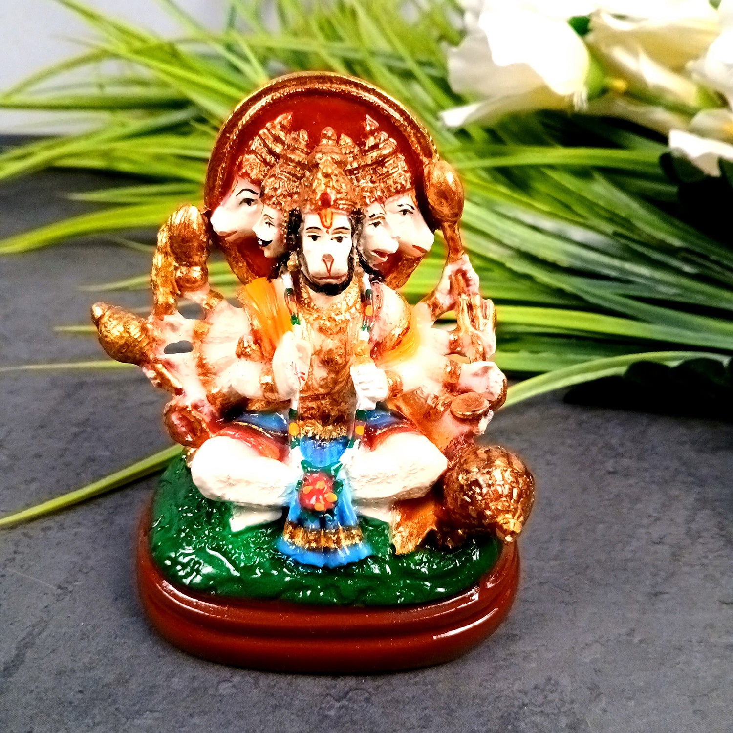 Panchmukhi Hanuman Statue | Lord Bajarang Bali Idol - for Home, Vastu, Puja, Table, Car Dashboard, Entrance Decor & Gifts - 4 Inch - Apkamart