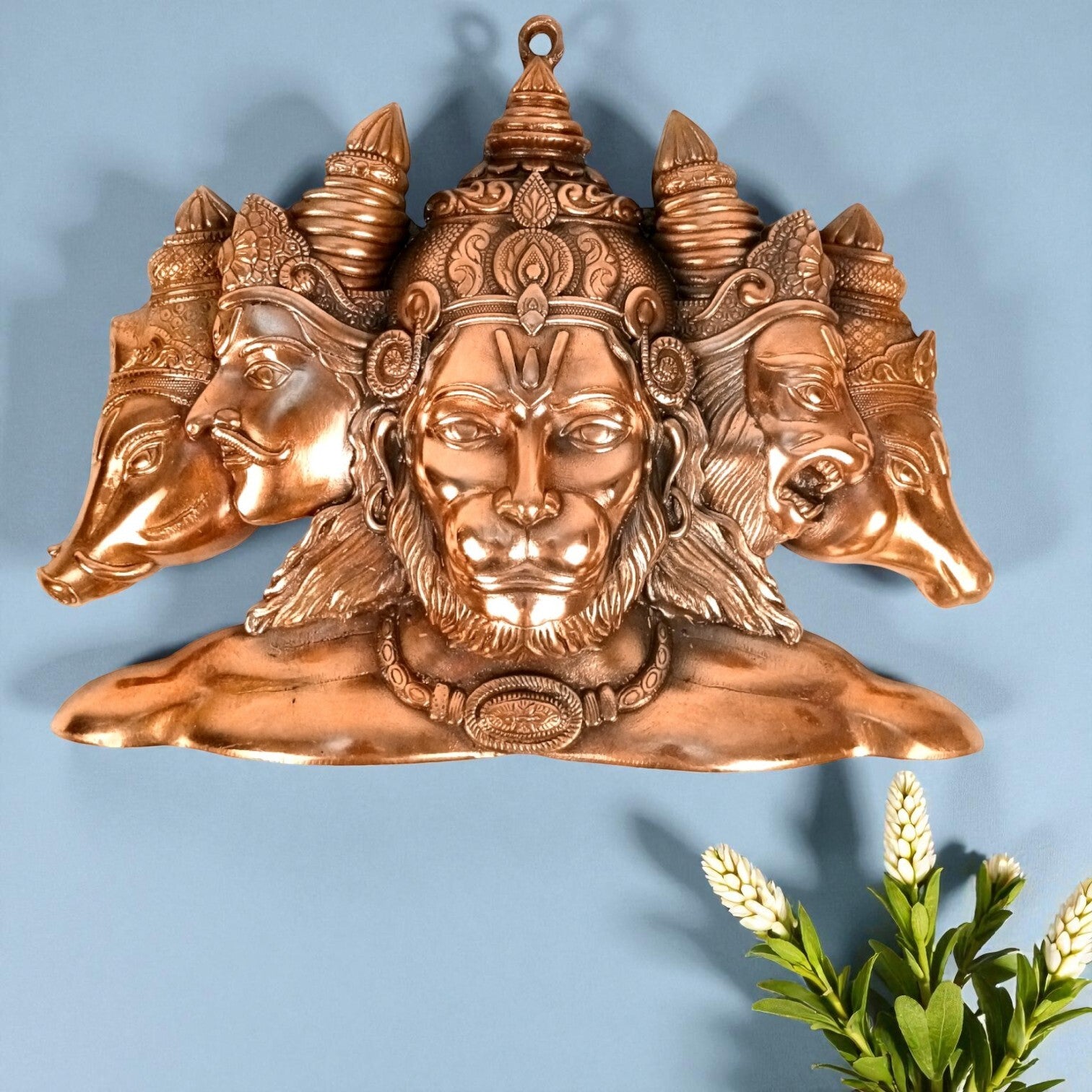 Panchmukhi Hanuman Ji Wall Hanging | Religious Wall Idol | Vastu Spiritual Decor for Home, Temple & Office | Divine Hindu God Hanuman Wall Art - 17 Inch - Apkamart