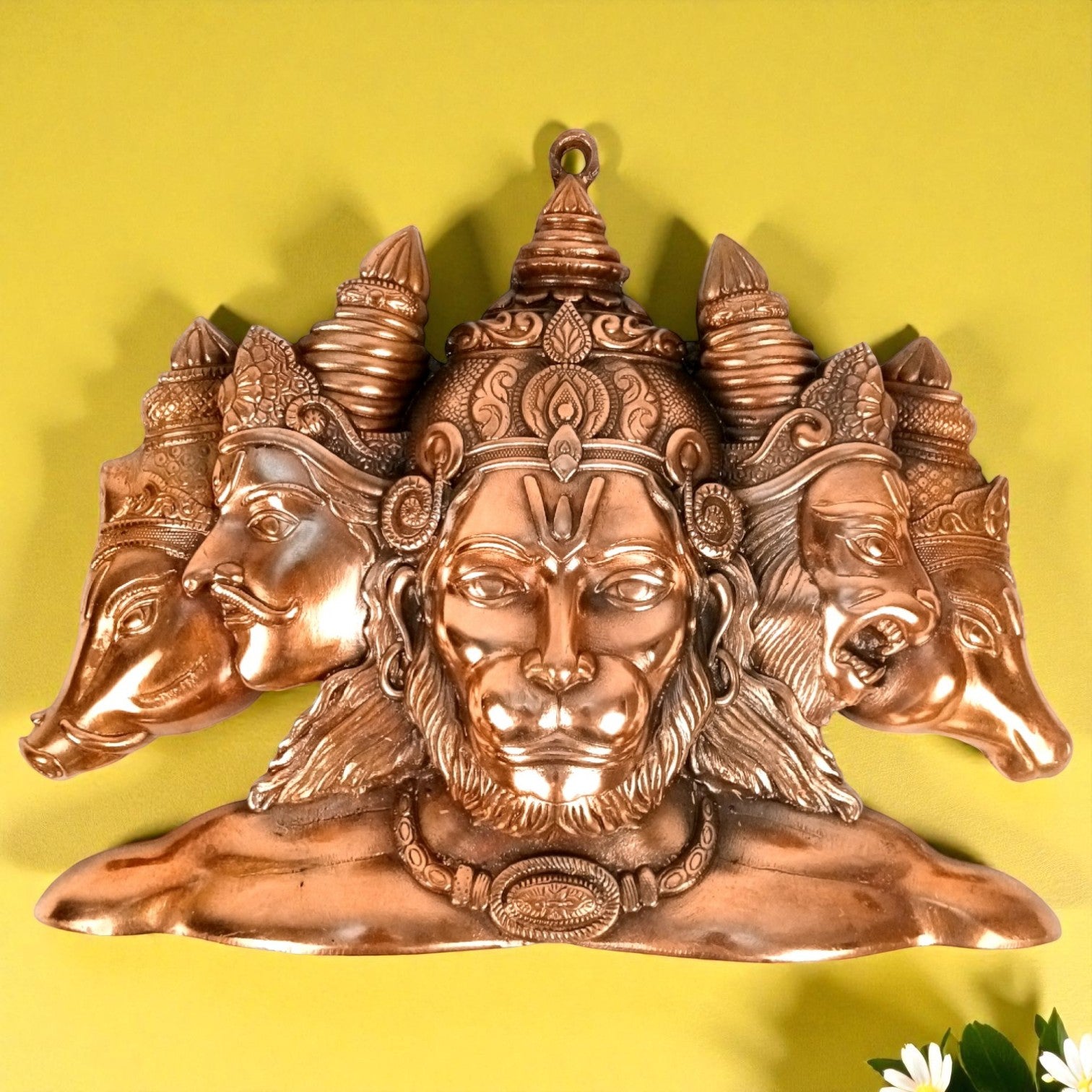 Panchmukhi Hanuman Ji Wall Hanging | Religious Wall Idol | Vastu Spiritual Decor for Home, Temple & Office | Divine Hindu God Hanuman Wall Art - 17 Inch - Apkamart