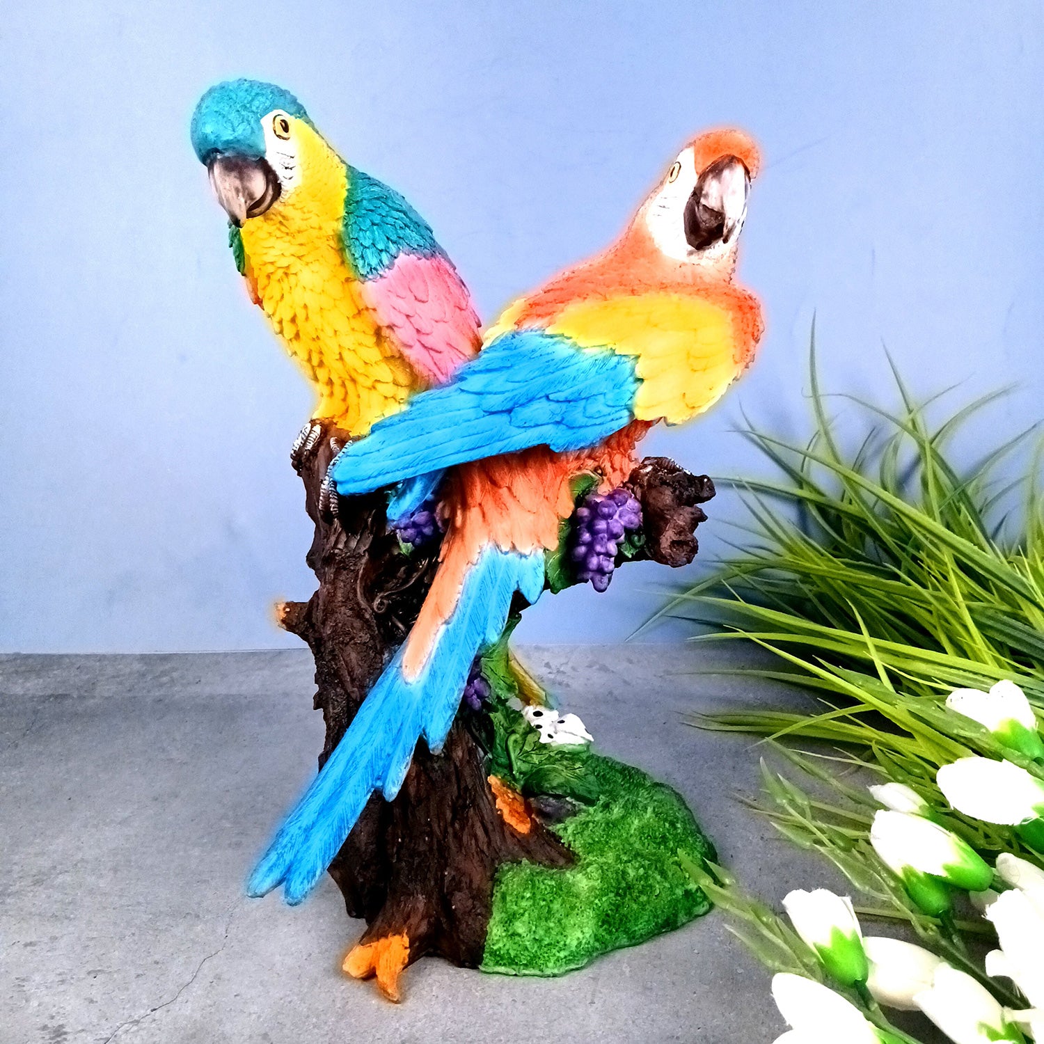 Parrot Showpiece | Love Birds Statue | Macaw Bird Figurine - for Home, Table, Living room, Garden, Office Decor & Gifts - 13 Inch - Apkamart