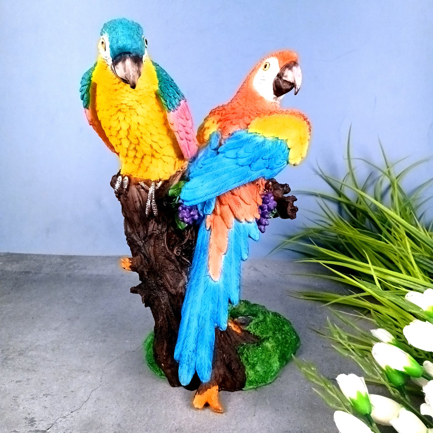 Parrot Showpiece | Love Birds Statue | Macaw Bird Figurine - for Home, Table, Living room, Garden, Office Decor & Gifts - 13 Inch - Apkamart