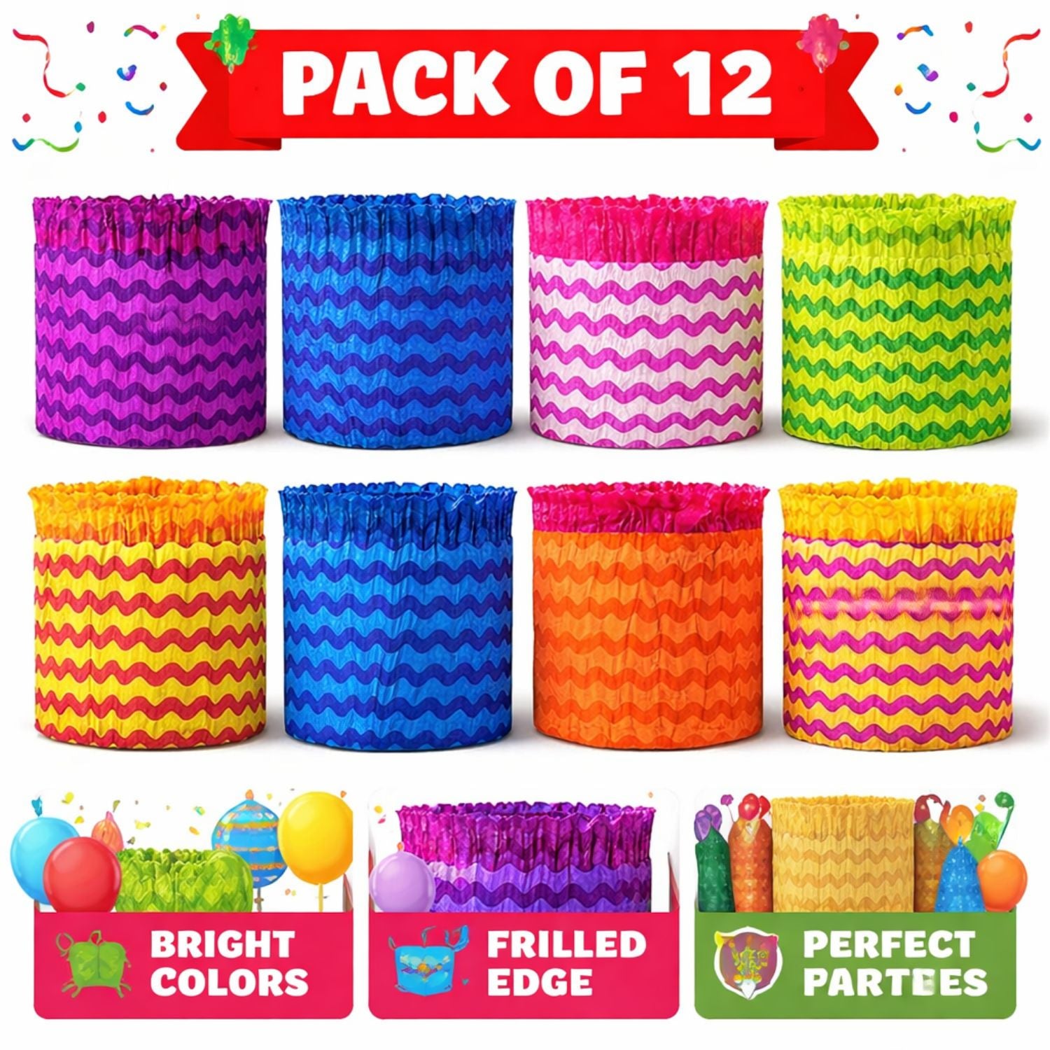 Party Decoration Frills for Birthday Celebration | Colorful Party Decor Small Size Frills for Home & Hall | Birthday Party Supplies - (Pack Of 1) (Each Pack Has 10 Pieces) - Apkamart