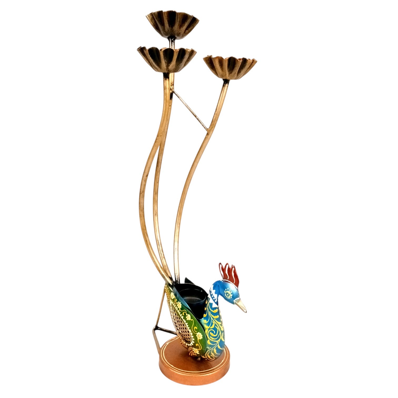 Peacock Candle Holder | Decorative Tea Light Holder Stand – Peacock Design – Home Decor, Festive, Pooja & Gifting – Table Centerpiece Candle Stand - 19 Inch - Apkamart