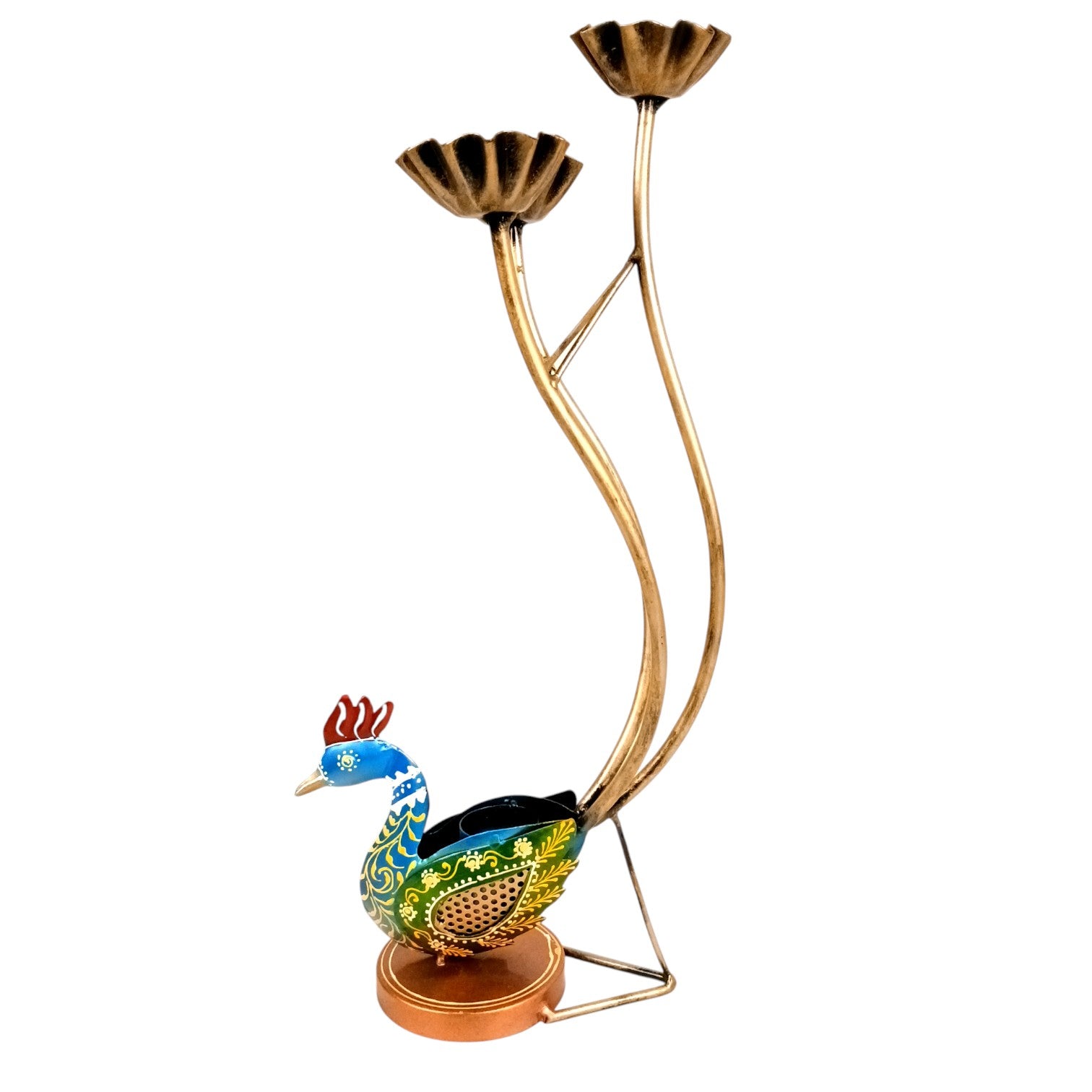 Peacock Candle Holder | Decorative Tea Light Holder Stand – Peacock Design – Home Decor, Festive, Pooja & Gifting – Table Centerpiece Candle Stand - 19 Inch - Apkamart