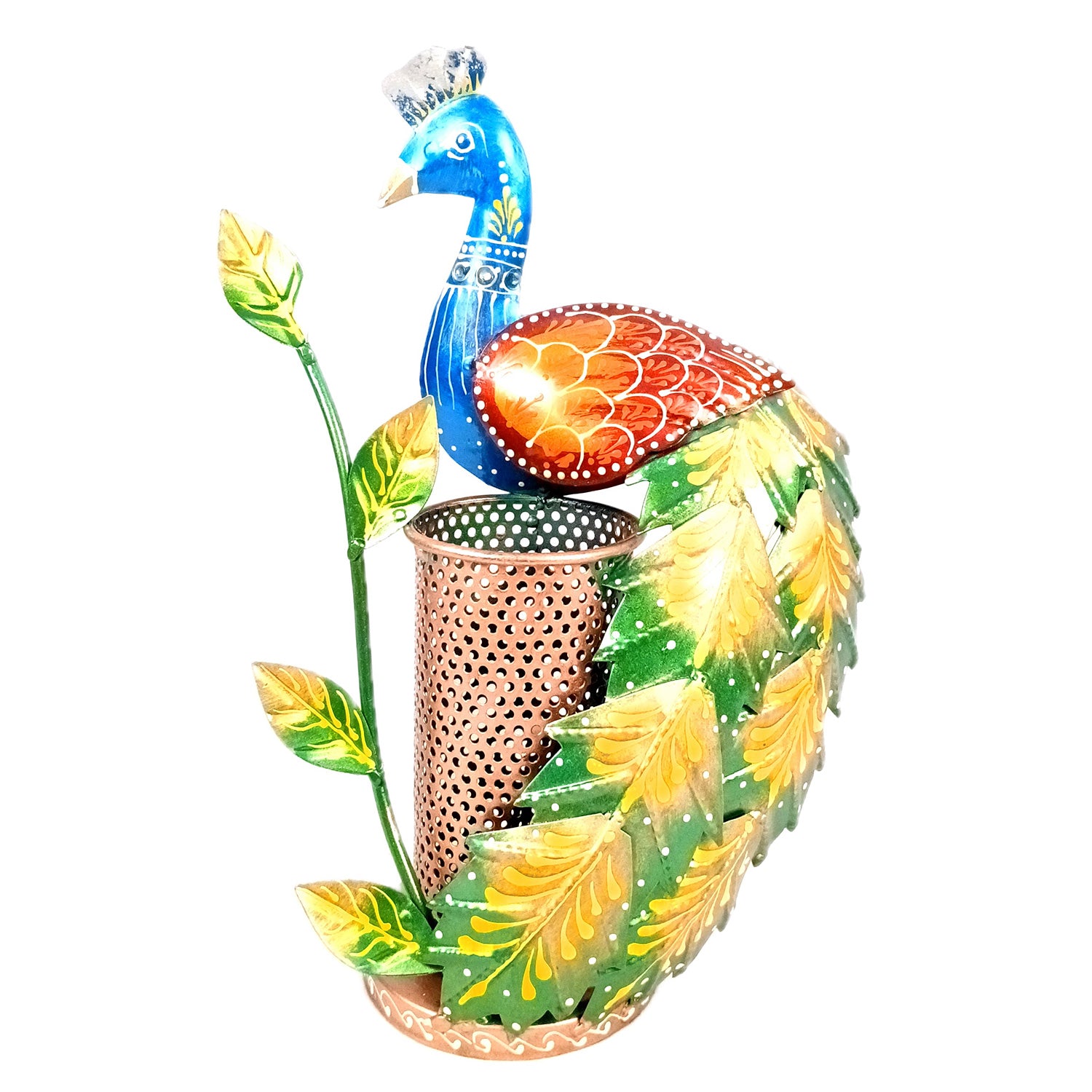 Peacock Pen Holder With Vibrant Color Feathers | Desk Organizer | Multipurpose Stand - For Gifts, Table, Desk Organizing, Office Decor & Corporate Gifts - 11 Inch - Apkamart
