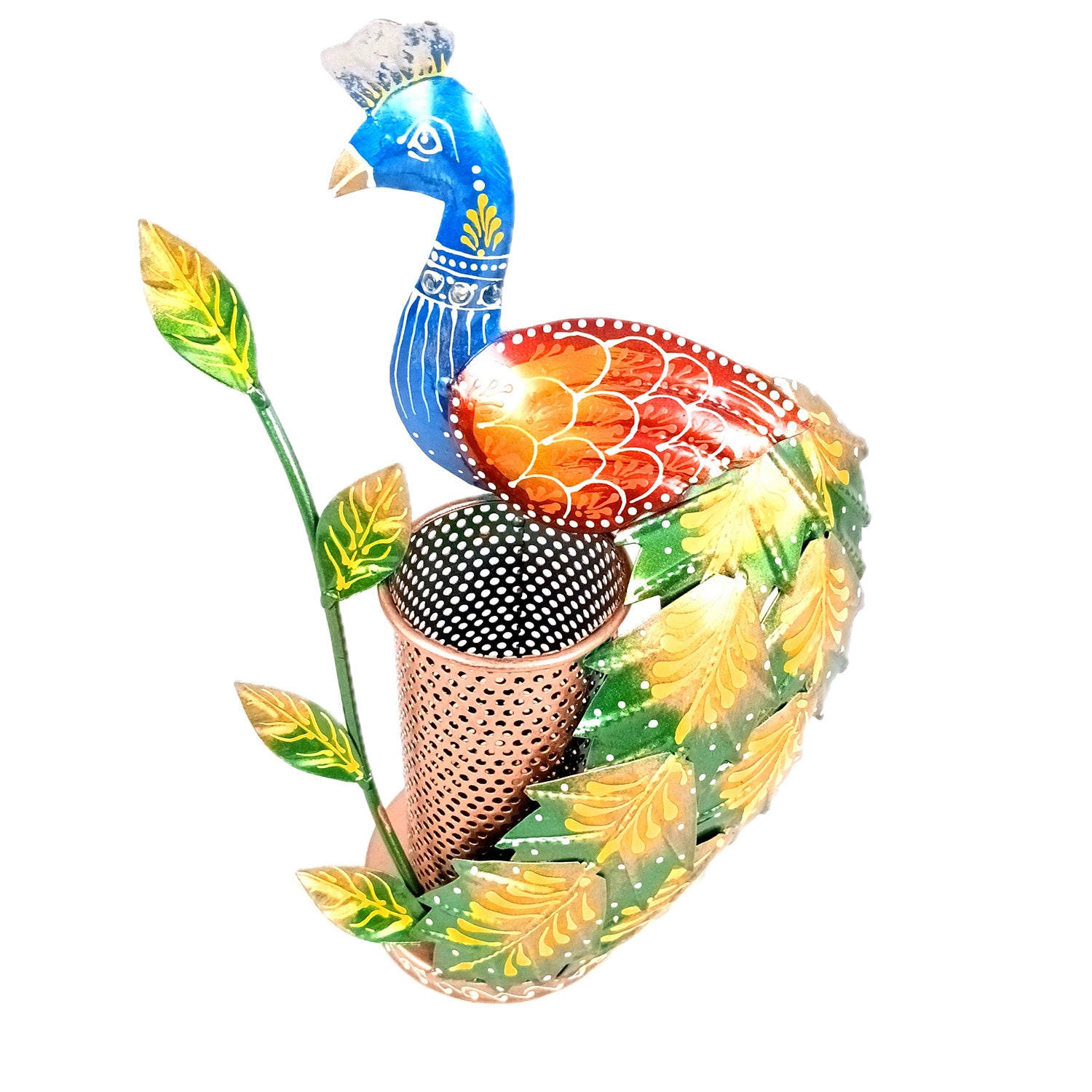 Peacock Pen Holder With Vibrant Color Feathers | Desk Organizer | Multipurpose Stand - For Gifts, Table, Desk Organizing, Office Decor & Corporate Gifts - 11 Inch - Apkamart
