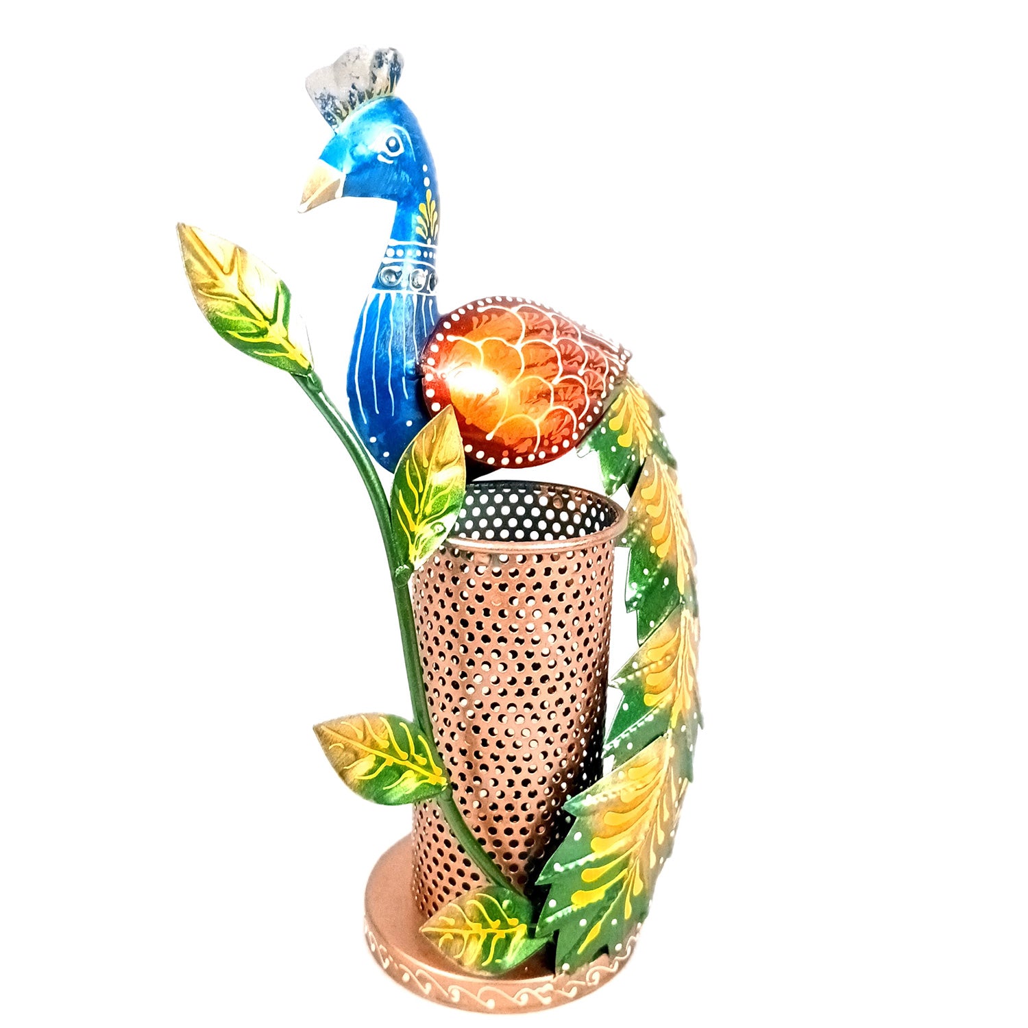Peacock Pen Holder With Vibrant Color Feathers | Desk Organizer | Multipurpose Stand - For Gifts, Table, Desk Organizing, Office Decor & Corporate Gifts - 11 Inch - Apkamart