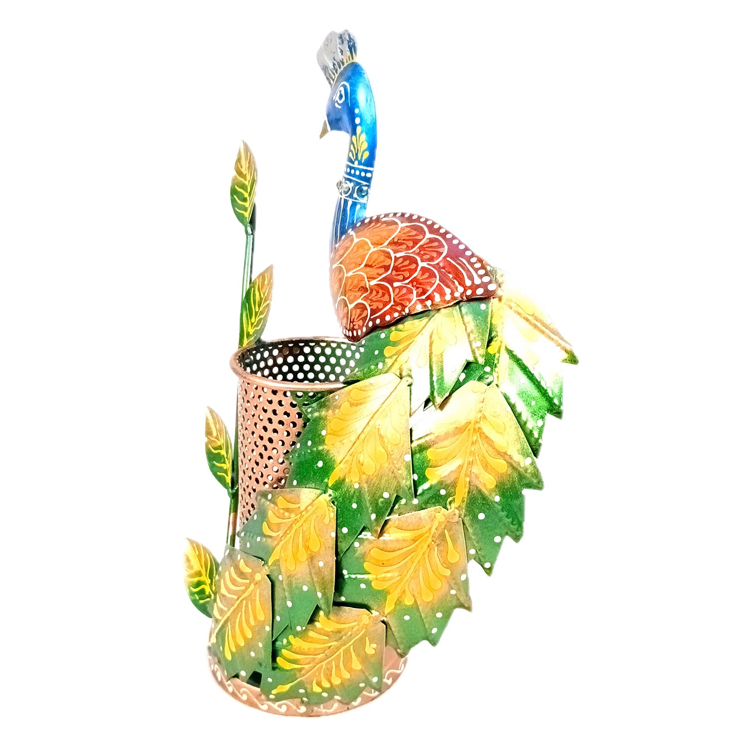 Peacock Pen Holder With Vibrant Color Feathers | Desk Organizer | Multipurpose Stand - For Gifts, Table, Desk Organizing, Office Decor & Corporate Gifts - 11 Inch - Apkamart