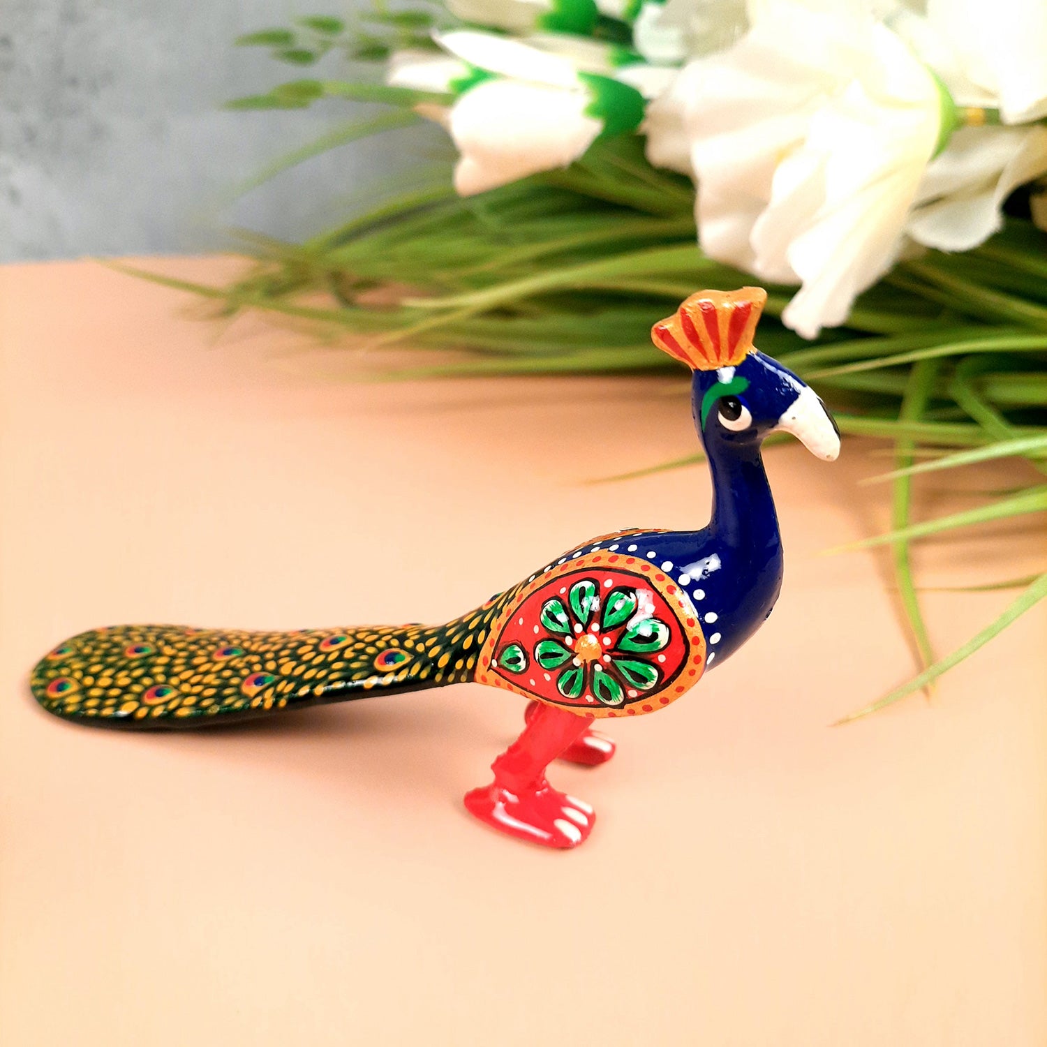 Peacock Showpiece Set | Handcrafted Peacock Figurine | Animal Figurines - for Home, Table, Shelf, Living Room Decor, Gifts - 3 Inch (Pack of 2) - apkamart