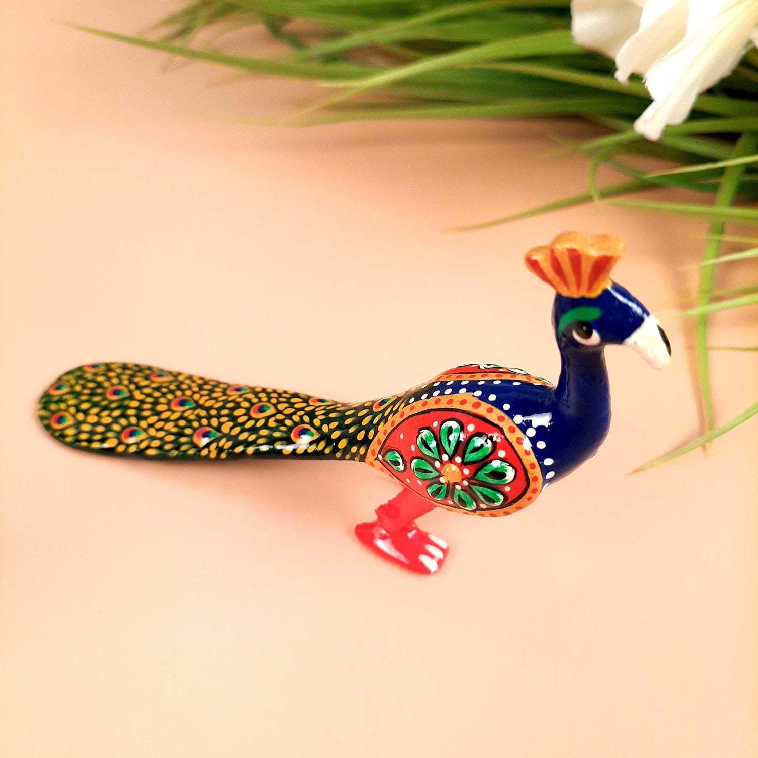 Peacock Showpiece Set | Handcrafted Peacock Figurine | Animal Figurines - for Home, Table, Shelf, Living Room Decor, Gifts - 3 Inch (Pack of 2) - apkamart