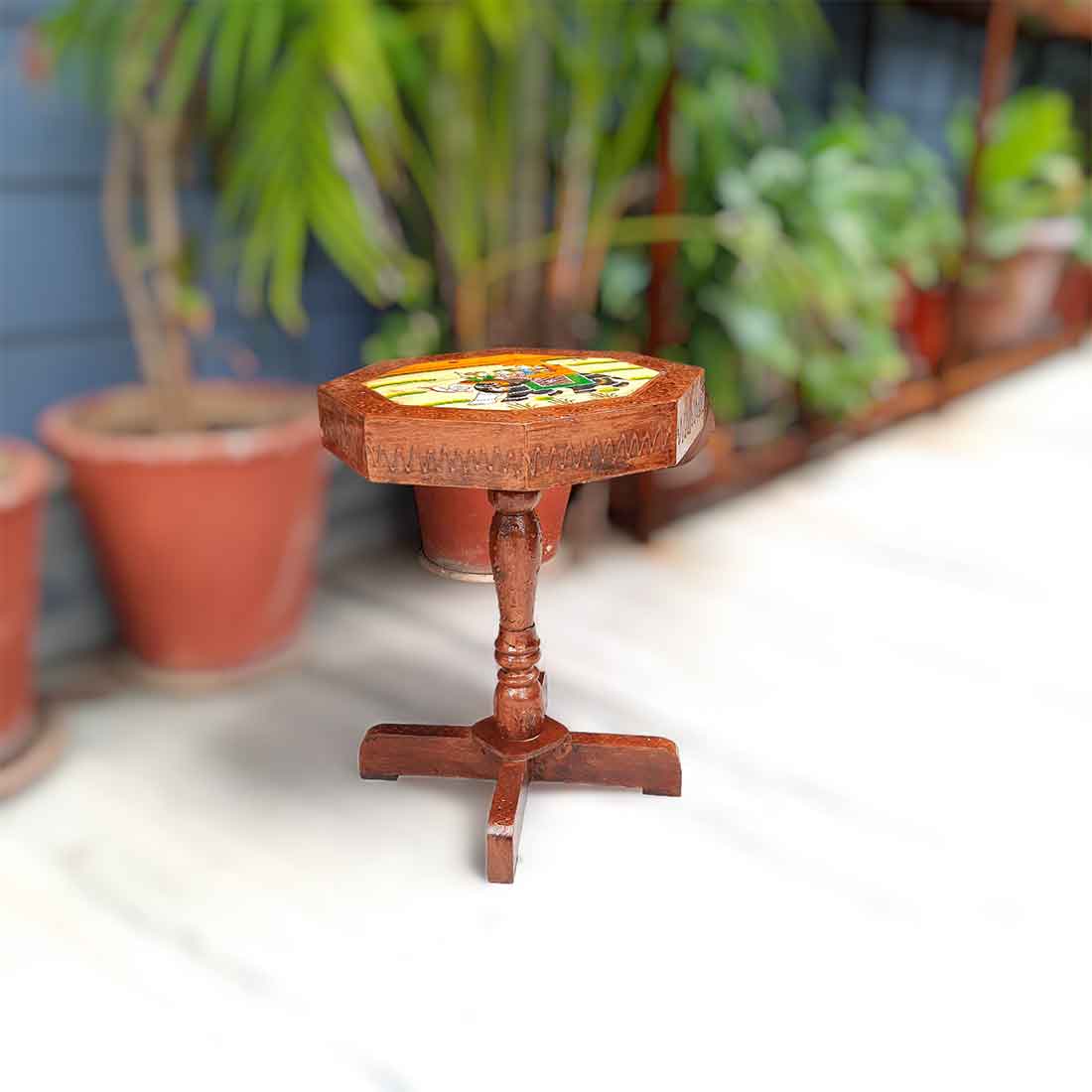 Wooden Side Table | End Table | Wood Stool - for Home Decor, Corners, Sofa Side & Gifts - 15 Inch - apkamart