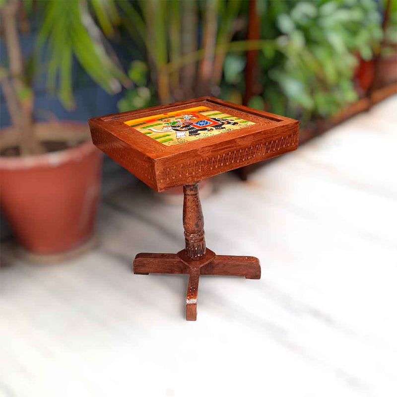 Side Table Wooden | End Table Stool - for Sitting, Keeping Lamp. Plants, Showpiece, Home Decor & Gifts - 15 Inch- Apkamart