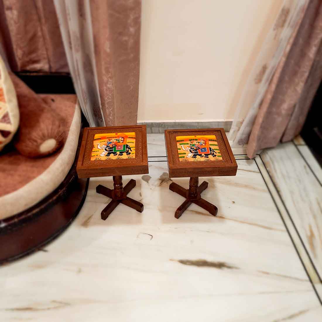 Wooden Side Table | End Table Set - for Living Room, Sofa Side, bedside, Home Decor & Gifts - 15 Inch (Set of 2) - apkamart