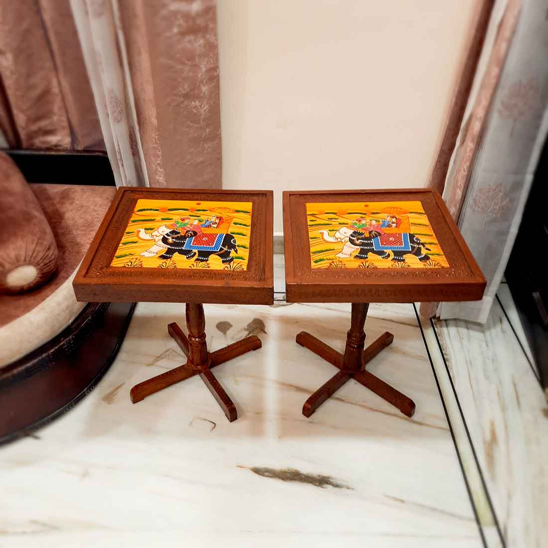 End Tables Wooden | Side Table | Stool - for Living Room, Corner Decor, Home Decor & Gifts - 20 Inch (Set of 2) - apkamart