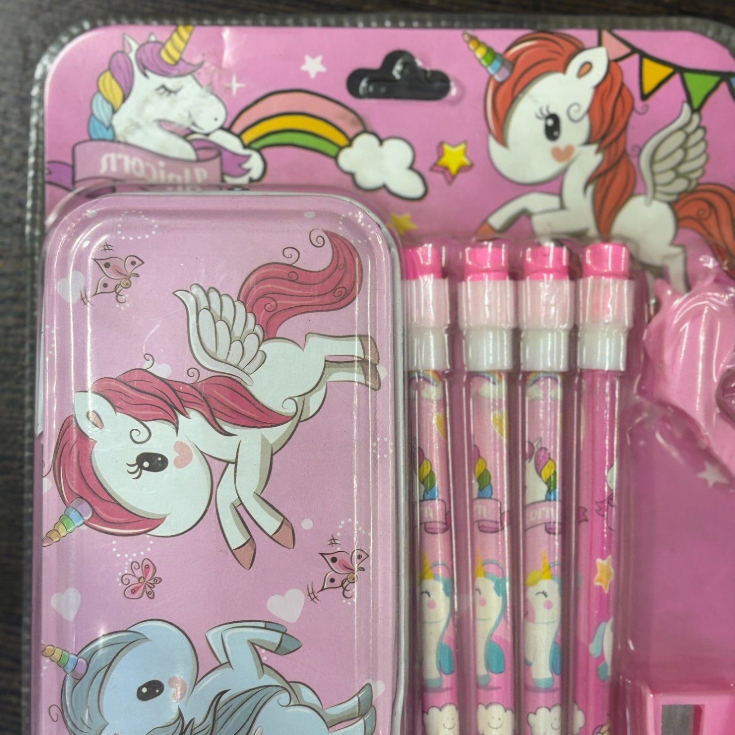 Pencil Box Stationery Kit Metal 6 Pencils Eraser Kids - Apkamart