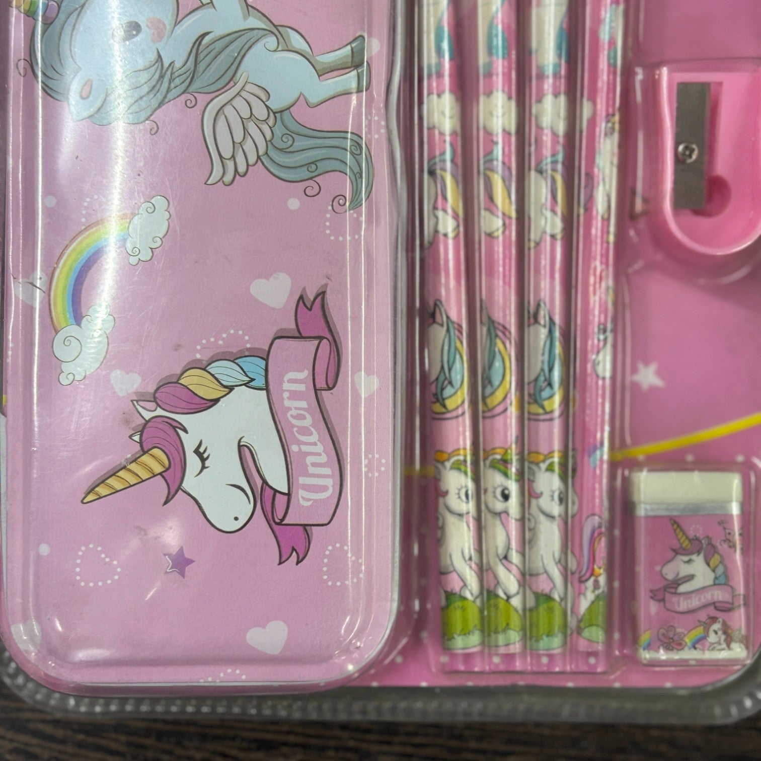 Pencil Box Stationery Kit Metal 6 Pencils Eraser Kids - Apkamart