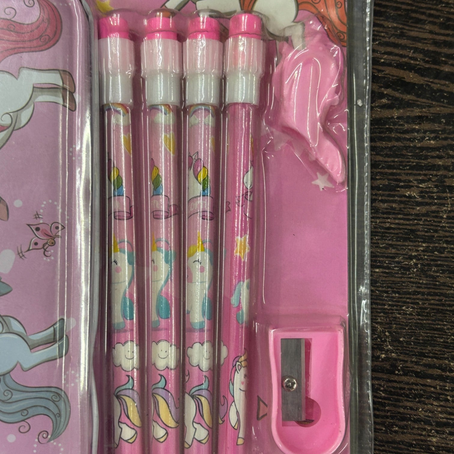 Pencil Box Stationery Kit Metal 6 Pencils Eraser Kids - Apkamart