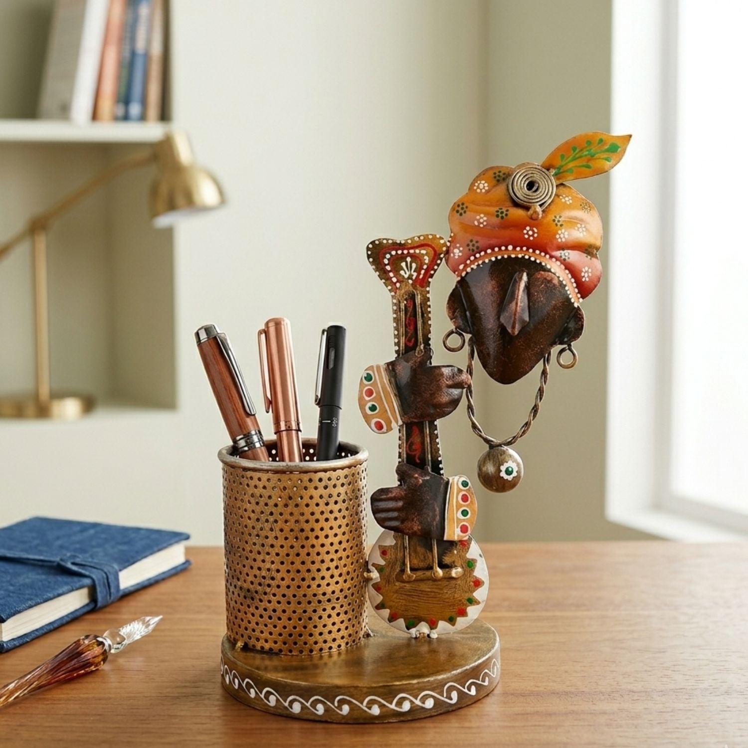 Krishna Design Iron Pen Holder Desk Organizer – 10 Inch