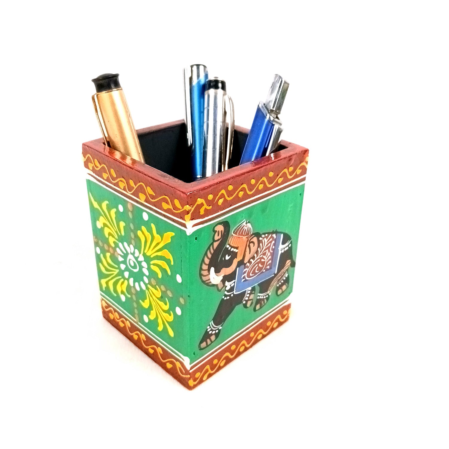 Pen Holder | Stationary Organizers | Wooden Pencil Stands | Multipurpose Holders Stand - For Table, Desk Organizing, Office Decor & Corporate Gifts - 4 Inch - Apkamart #Colour_Green