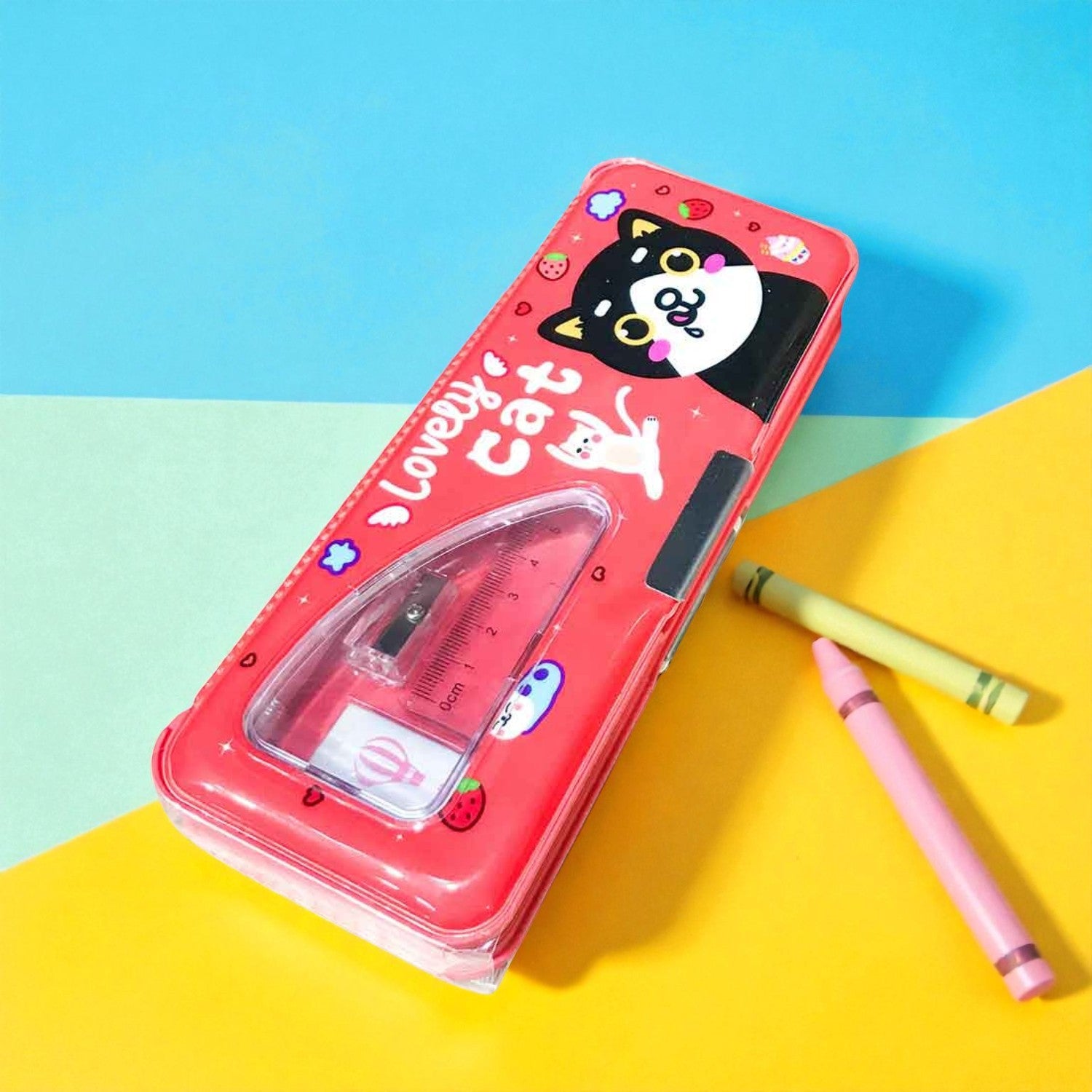 Magnetic Closure Pencil Box for Kids | Smart Pen Pencil Case with Sharpener, Scale & Eraser | Double Compartment Study Organizer for School  - Apkamart